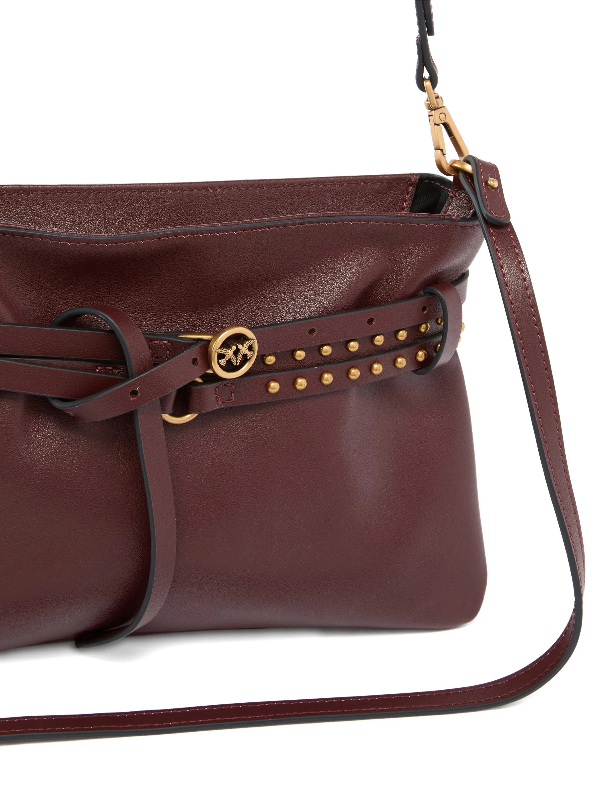 Burgundy Mini Structured Studded Shoulder Bag