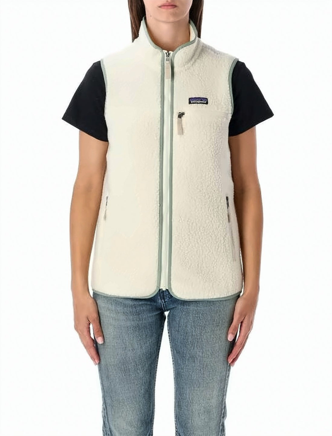 Textured Fleece Vest With High Collar And Zippered Pockets