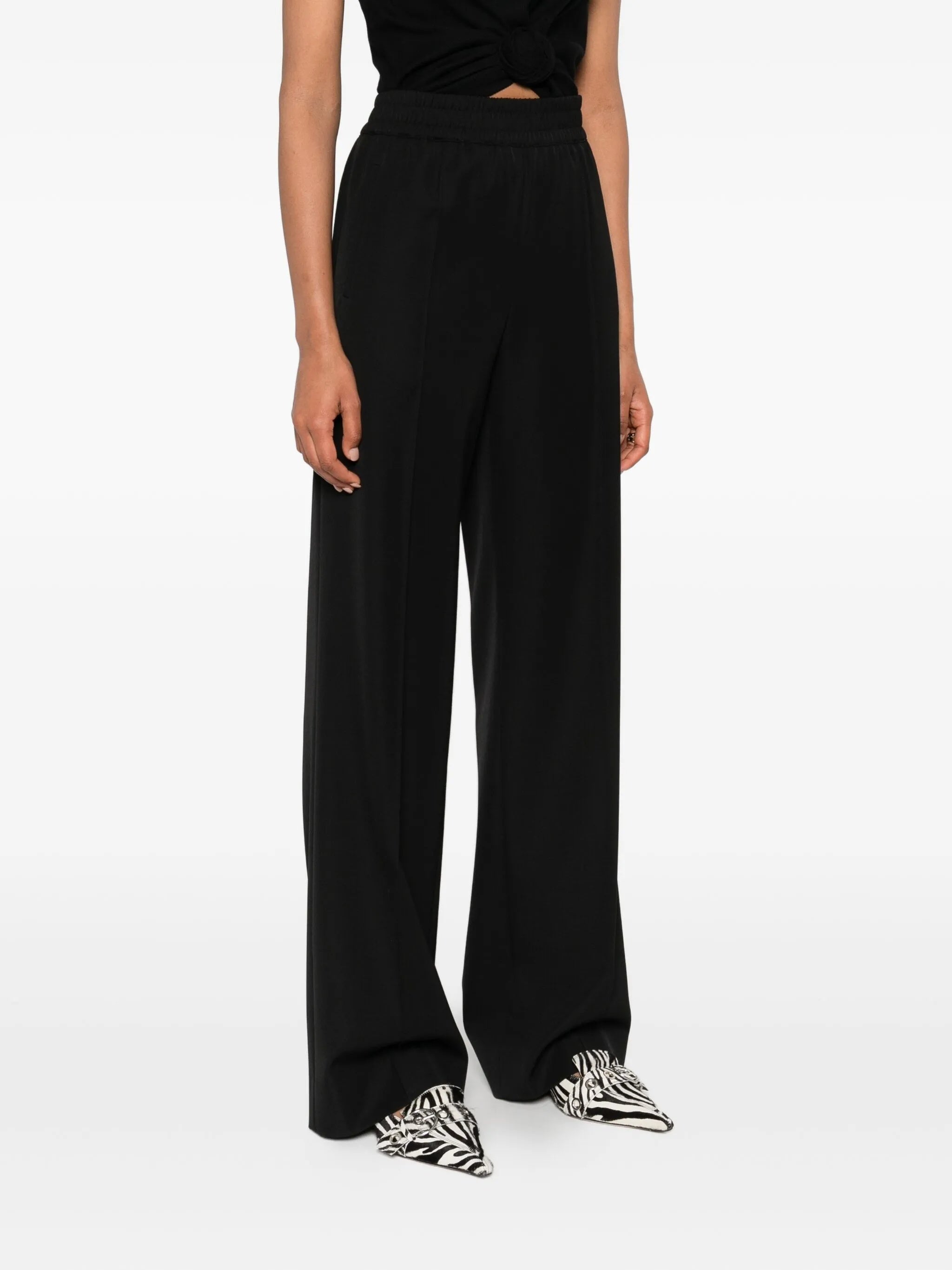 Wide-Leg High Elastic Waist Wool Pants