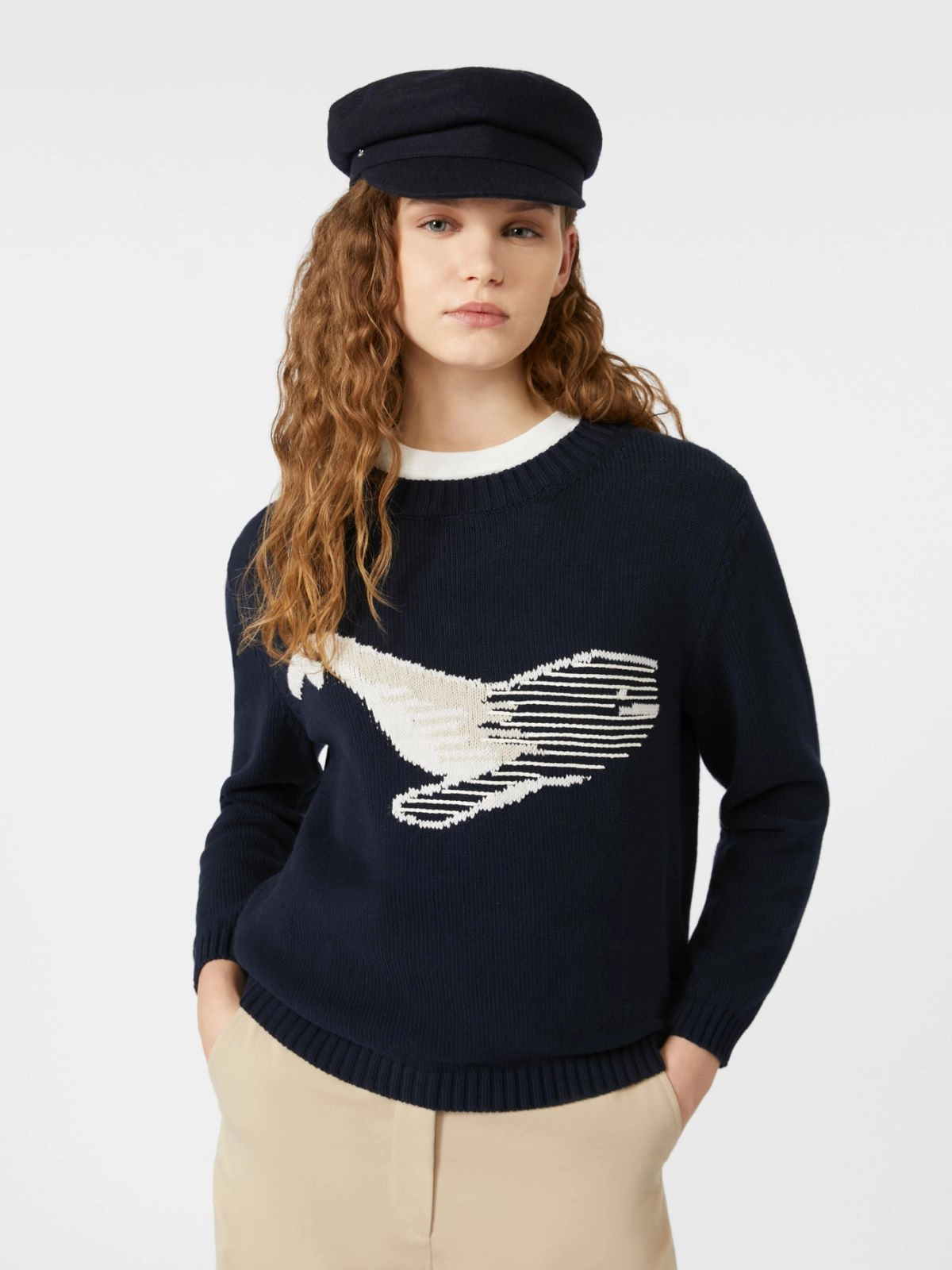 Navy Blue Knit Sweater With Abstract Pattern