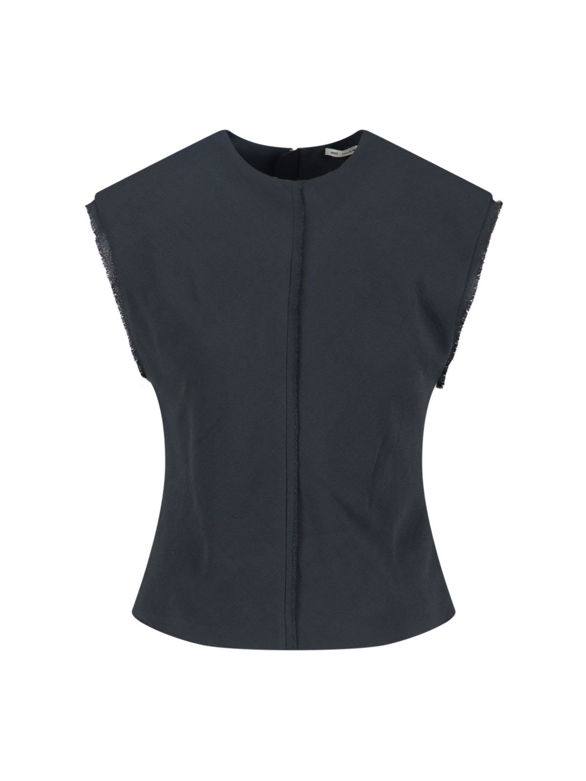 Sleeveless Black Viscose Top with Curved Hem