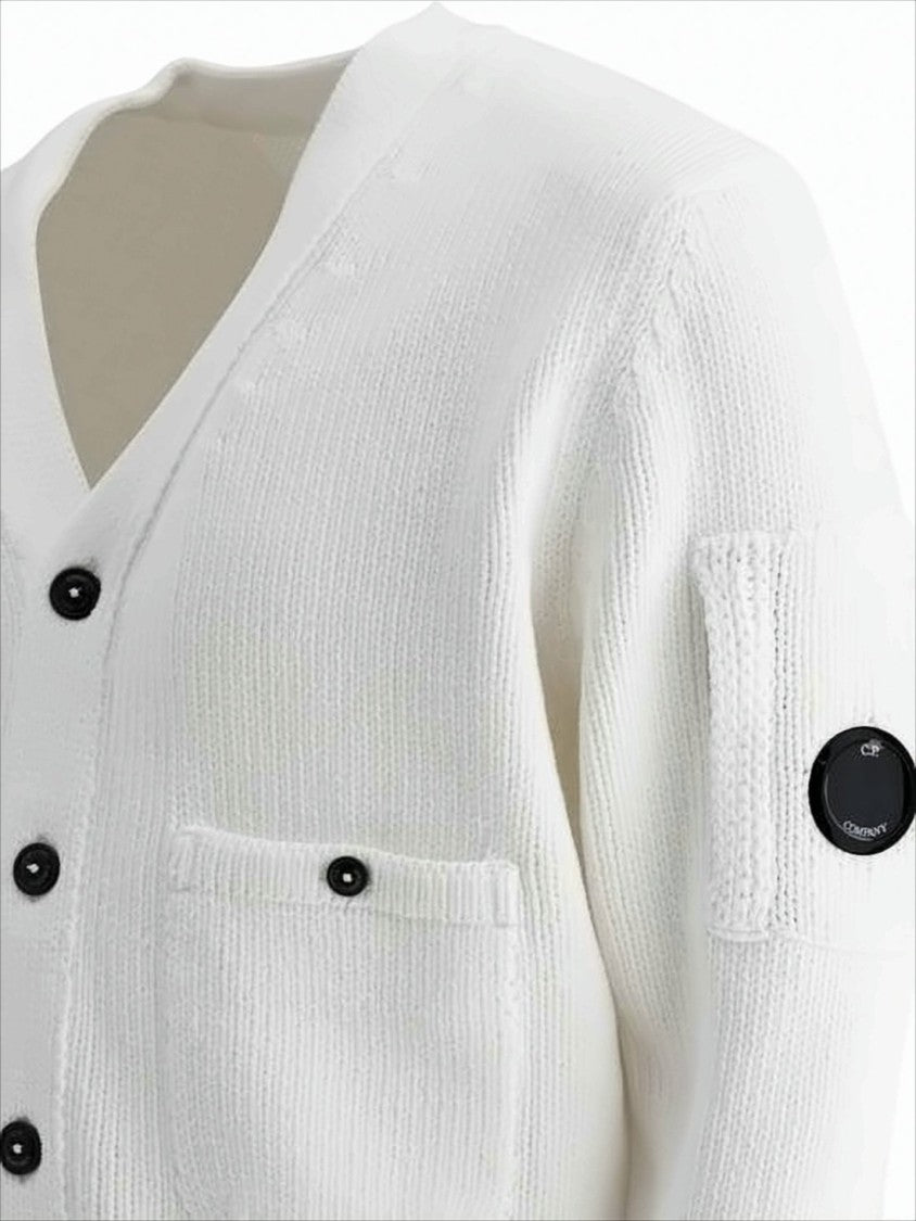 V-Neck Button-Down Knit Cardigan With Patch Detail