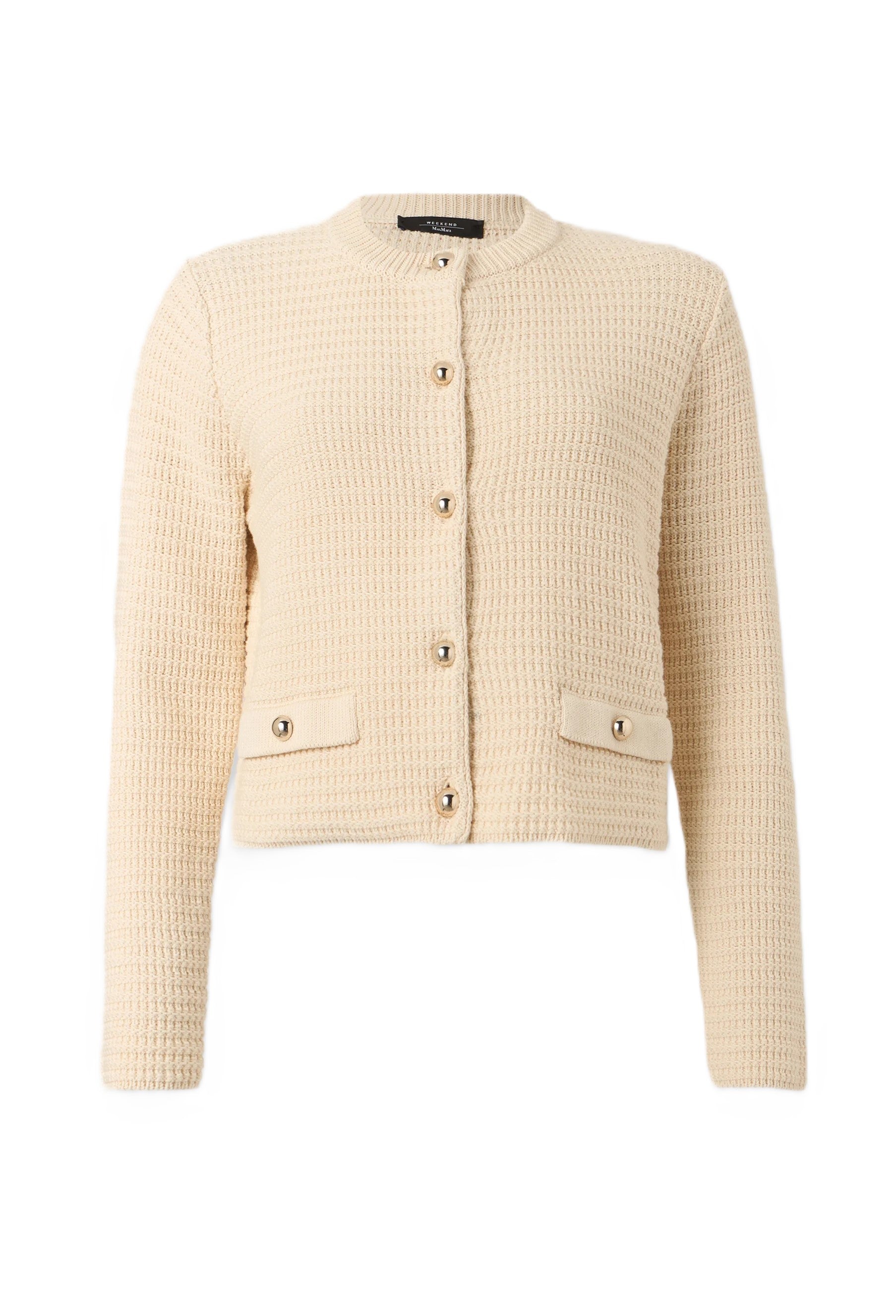 Ecru Cotton Blend Cardigan Sweater