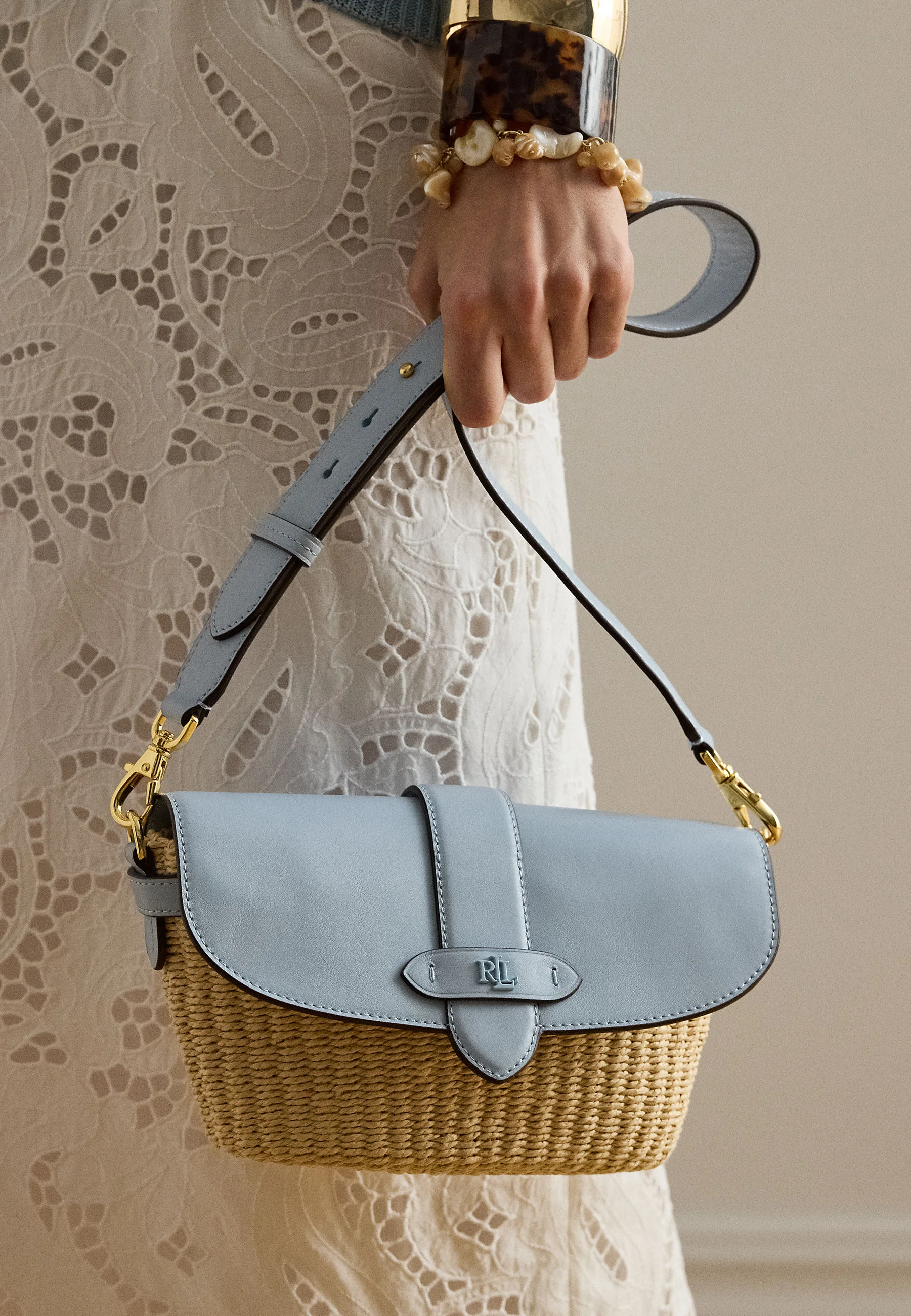 Woven Straw Shoulder Bag with Smooth Flap