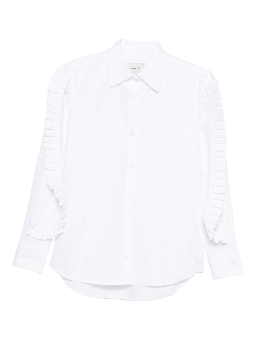 Ruffled Trim White Cotton Shirt