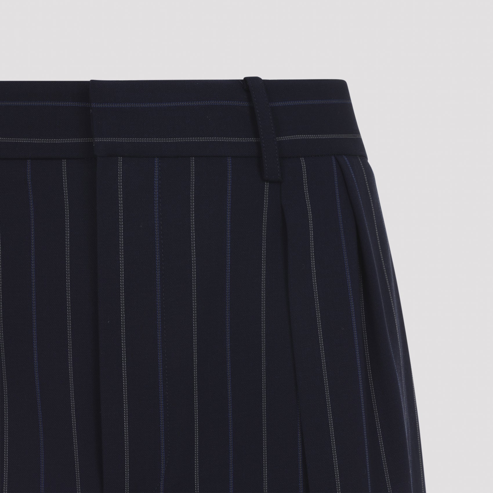 Straight-Leg Trousers with High Waist and Vertical Pinstripes