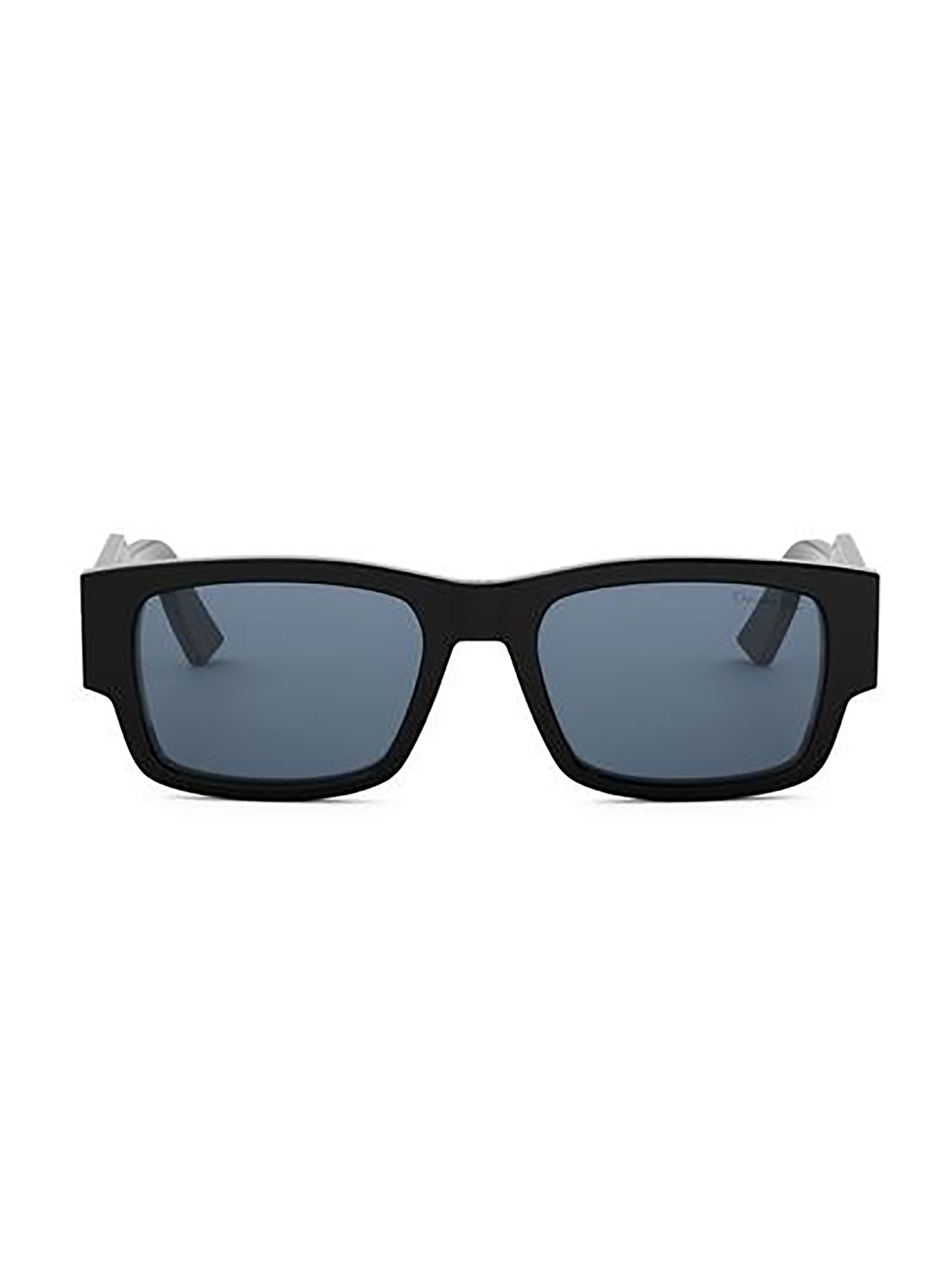 Rectangular Black Frame Sunglasses with Geometric Temples