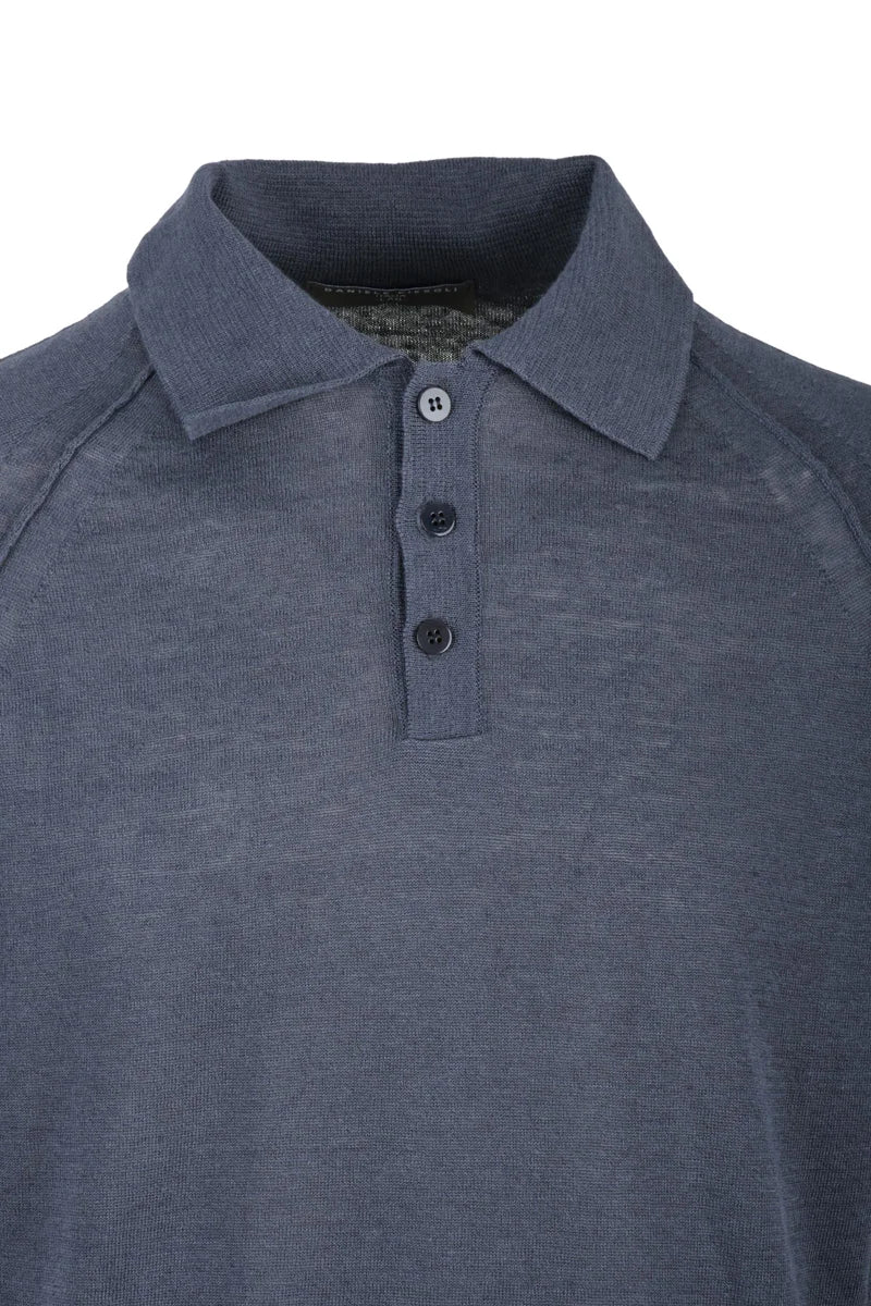 Grey Brushed Linen Cotton Knit Polo