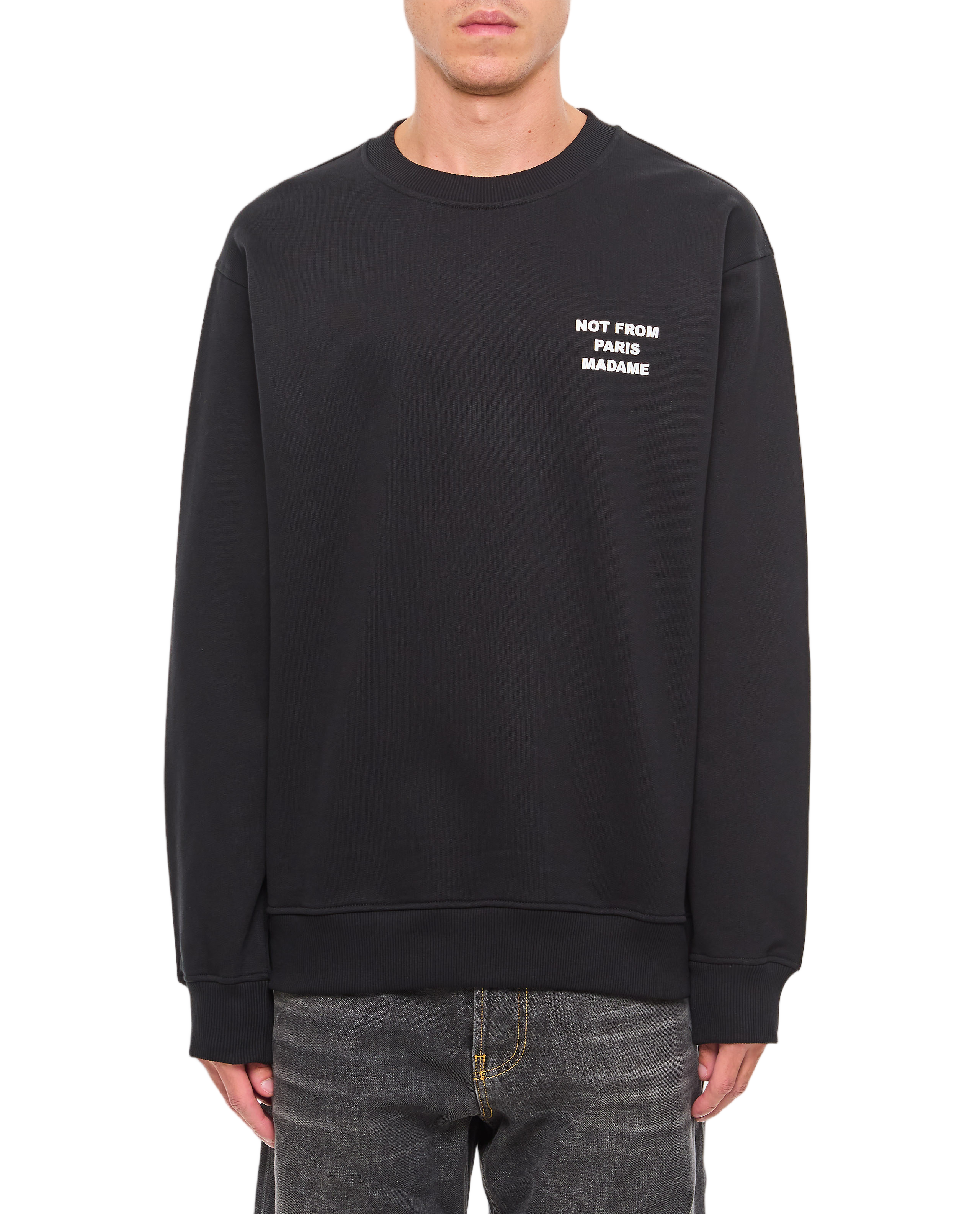 Black Slogan Heavyweight Cotton Crew-Neck Sweatshirt