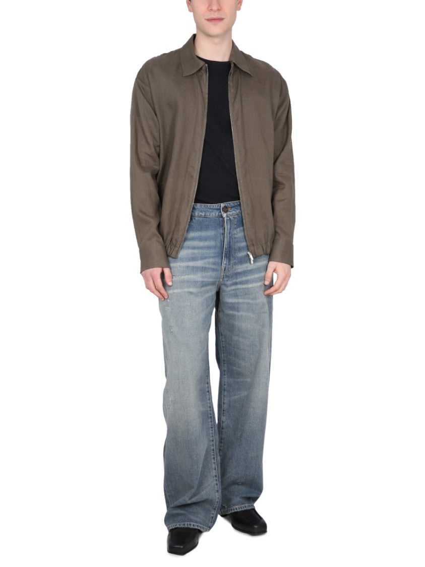 Classic Linen Jacket With Zipper Closure