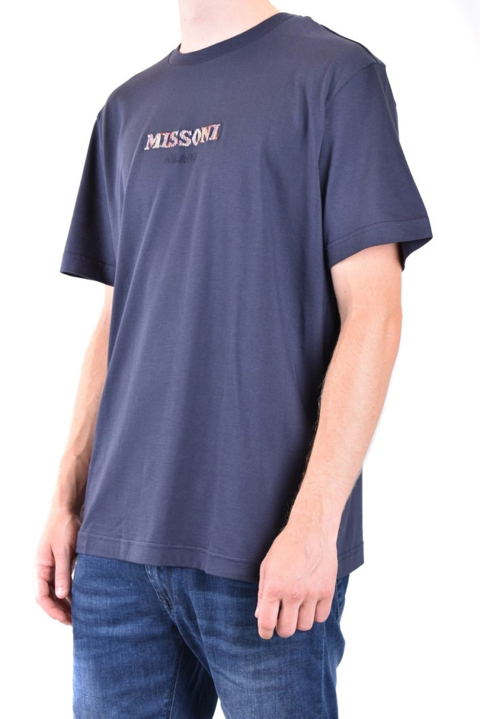 Blue Cotton Logo Embroidered T-Shirt