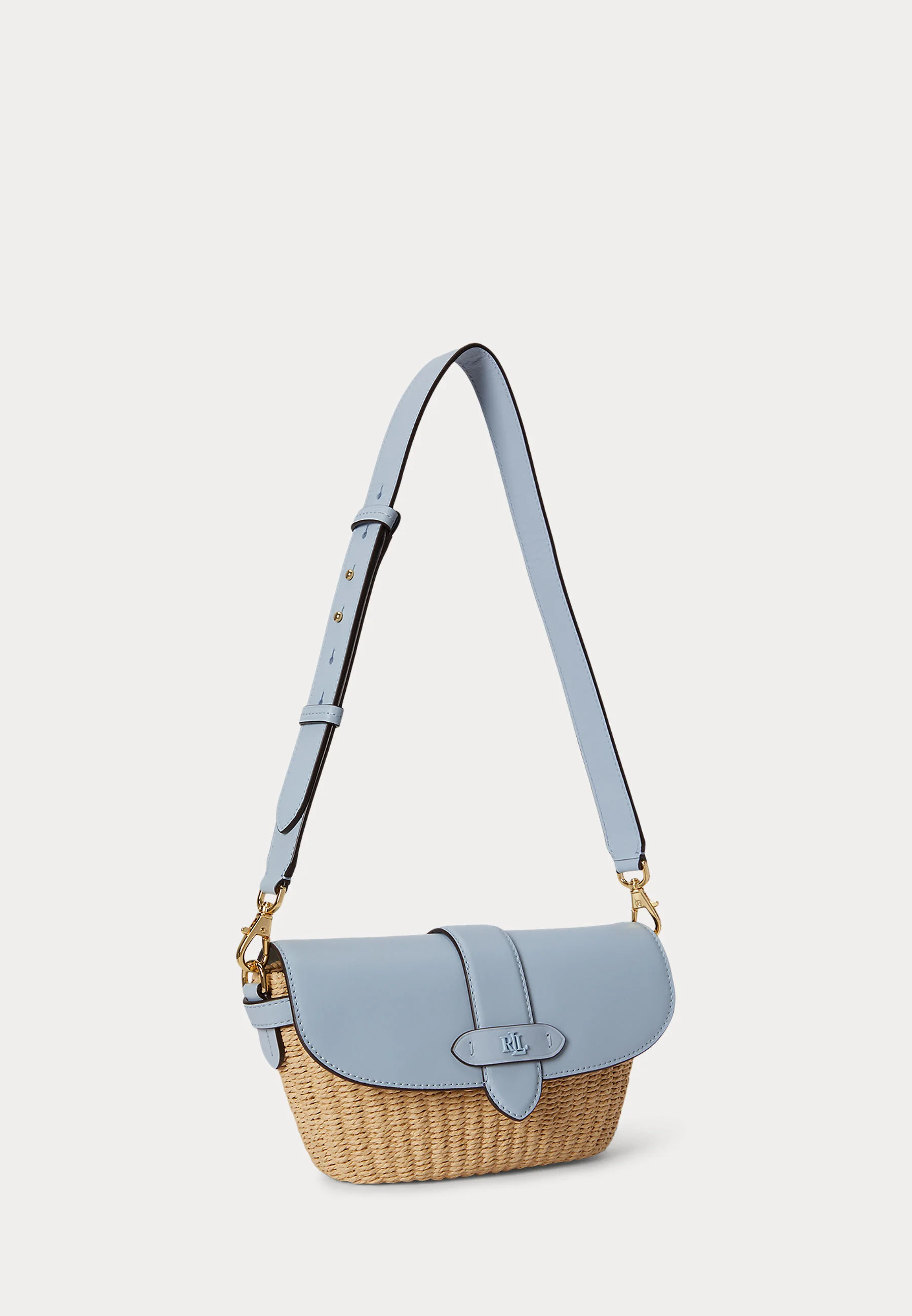 Woven Straw Shoulder Bag with Smooth Flap