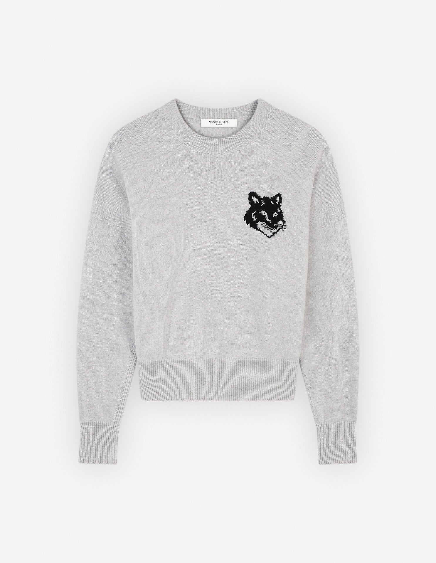Relaxed Fit Grey Wool Sweater With Iconic Fox Motif