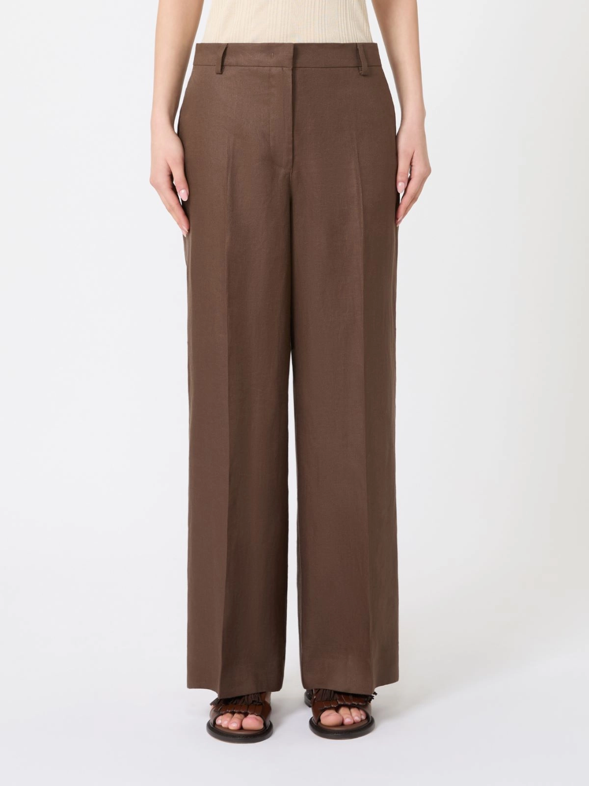 Wide-Leg Trousers with High Waist and Textured Finish