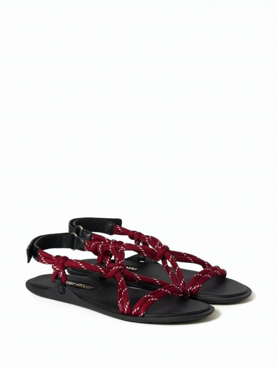 Burgundy Rope Strap Ankle Buckle Sandals