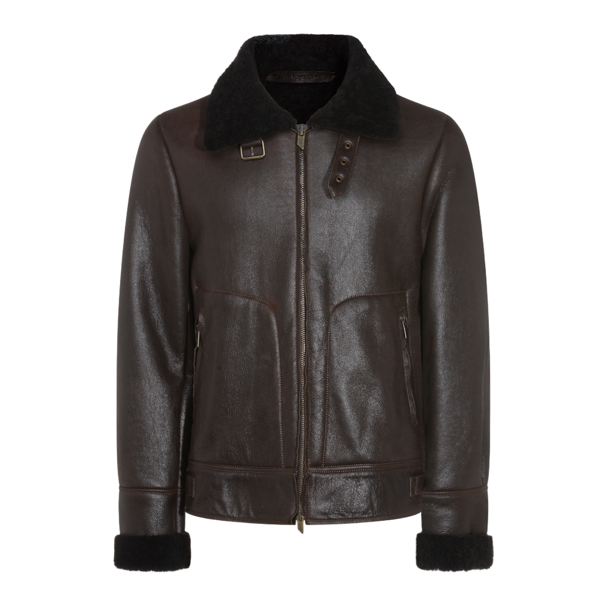 Dark Brown Leather Jacket with Shearling Collar