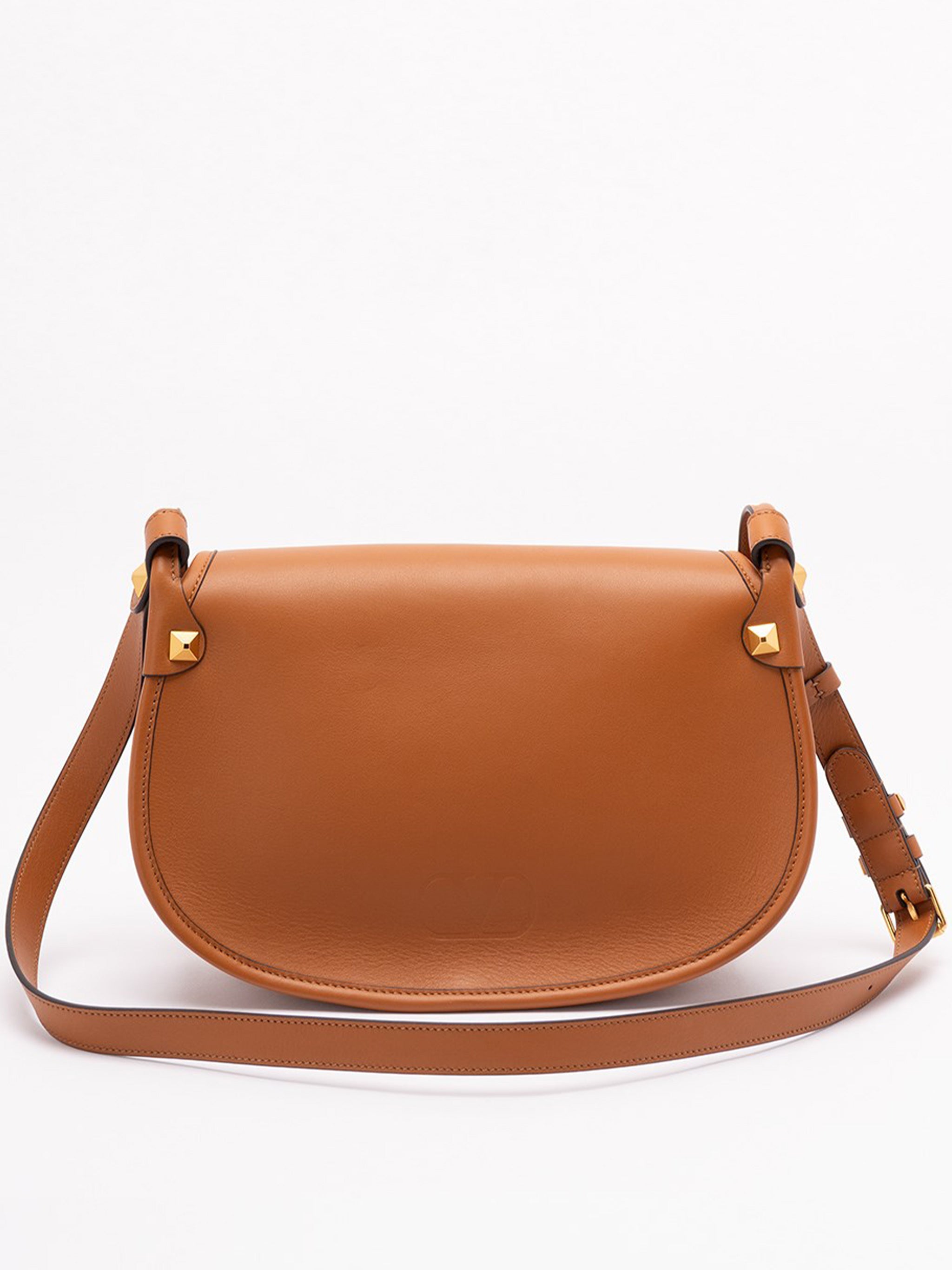 Brown Curved Leather Pyramid Stud Bag