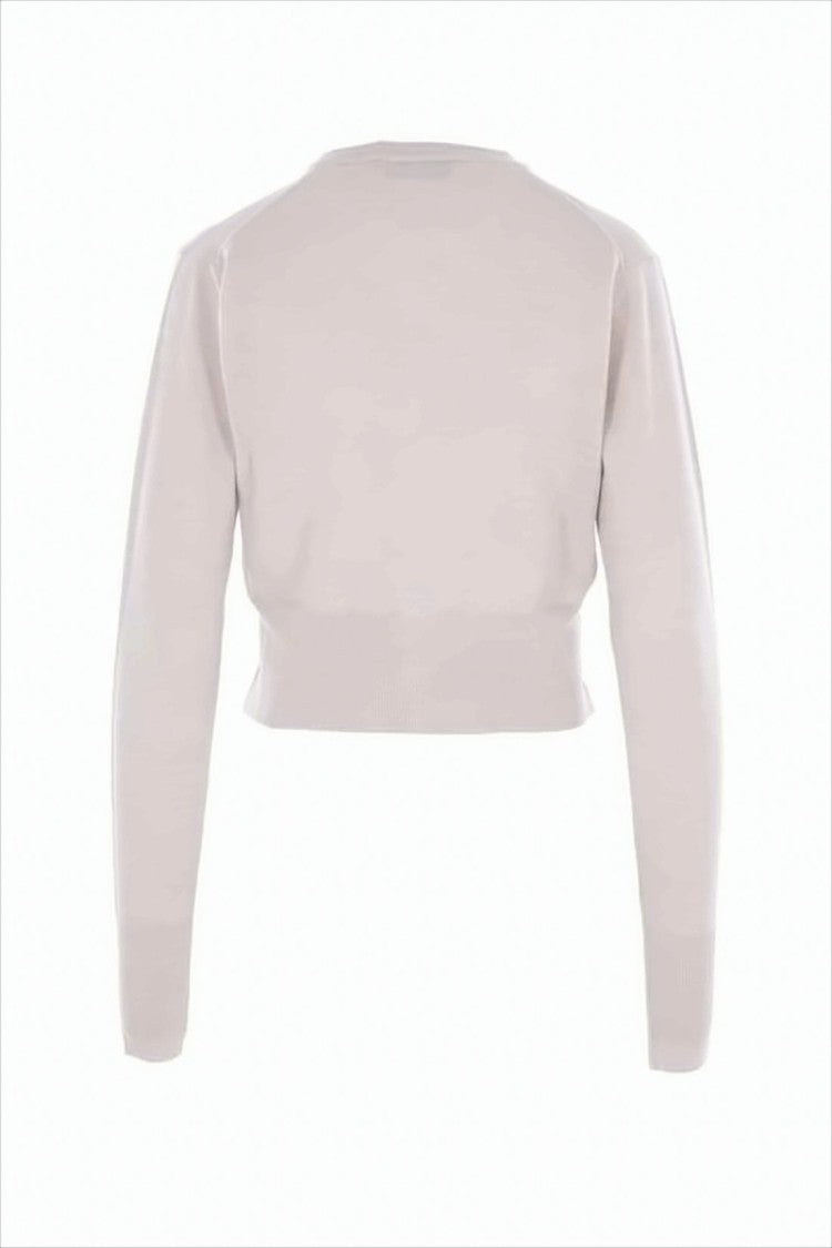 Cropped Button-Down Cardigan with Ribbed Cuffs and Emblem