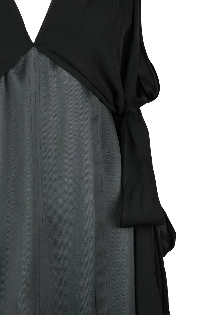 Silk Midi Dress Side Slit - Black