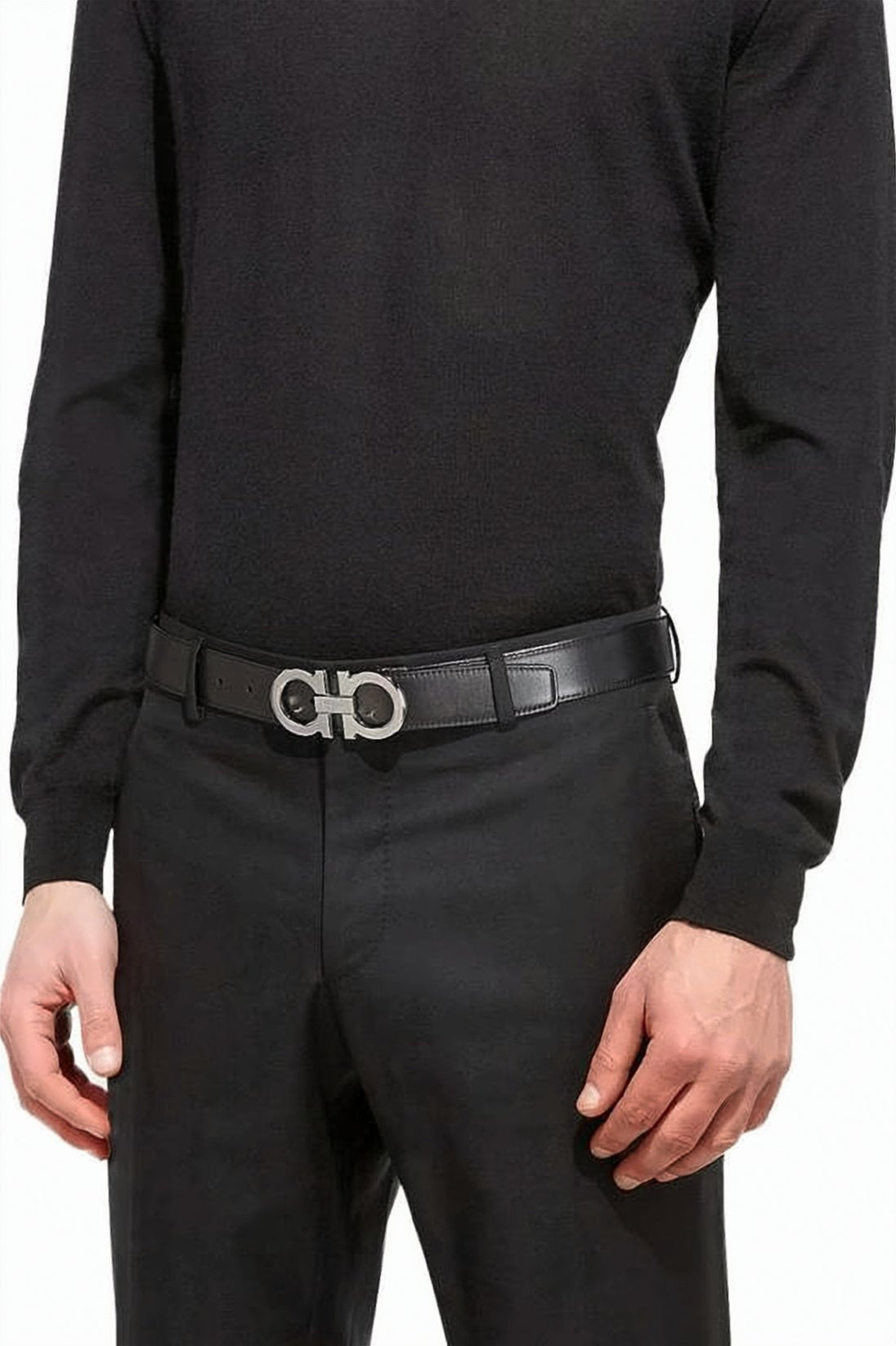 Polished Leather Belt With Distinctive Silver-Tone Gancini Buckle