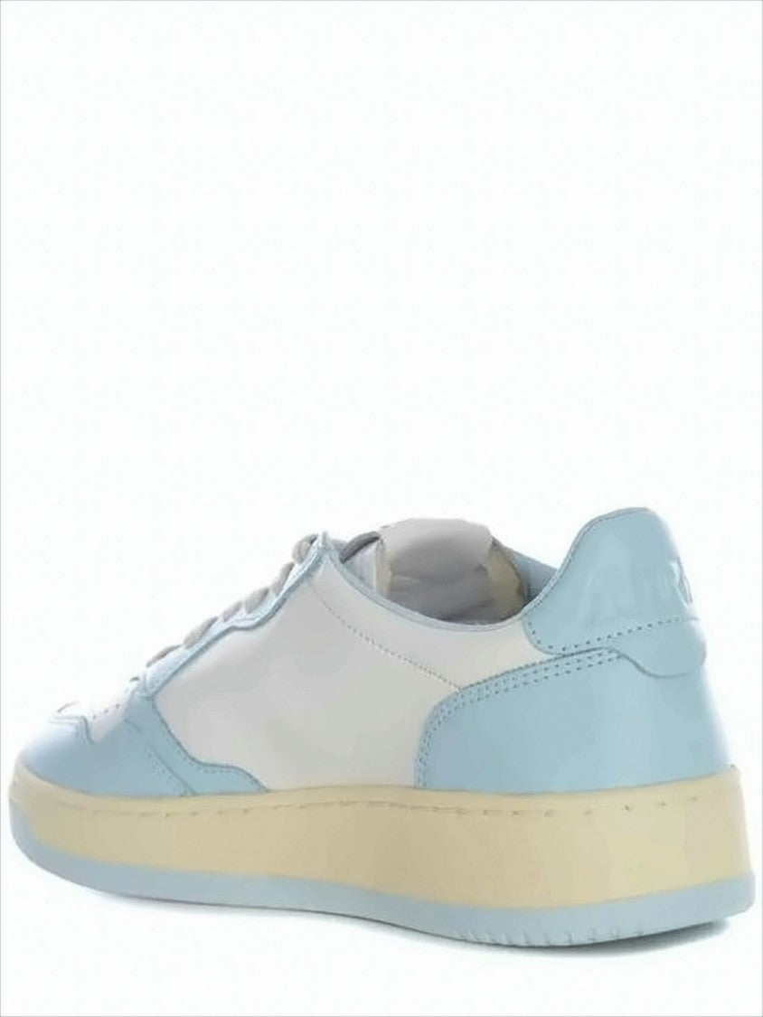 Low-Top Sneaker with Light Blue Overlays and Cream Sole