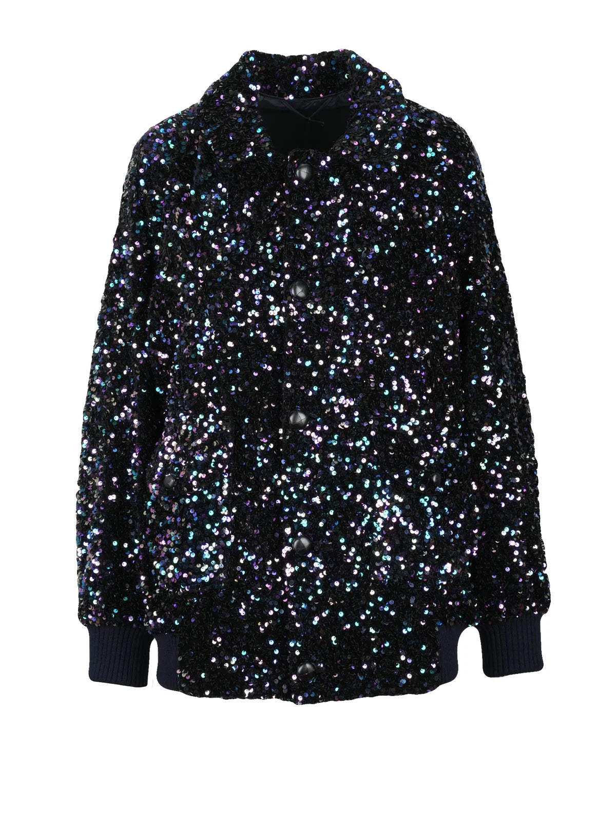 Black Polyester Women's Sequin Coat