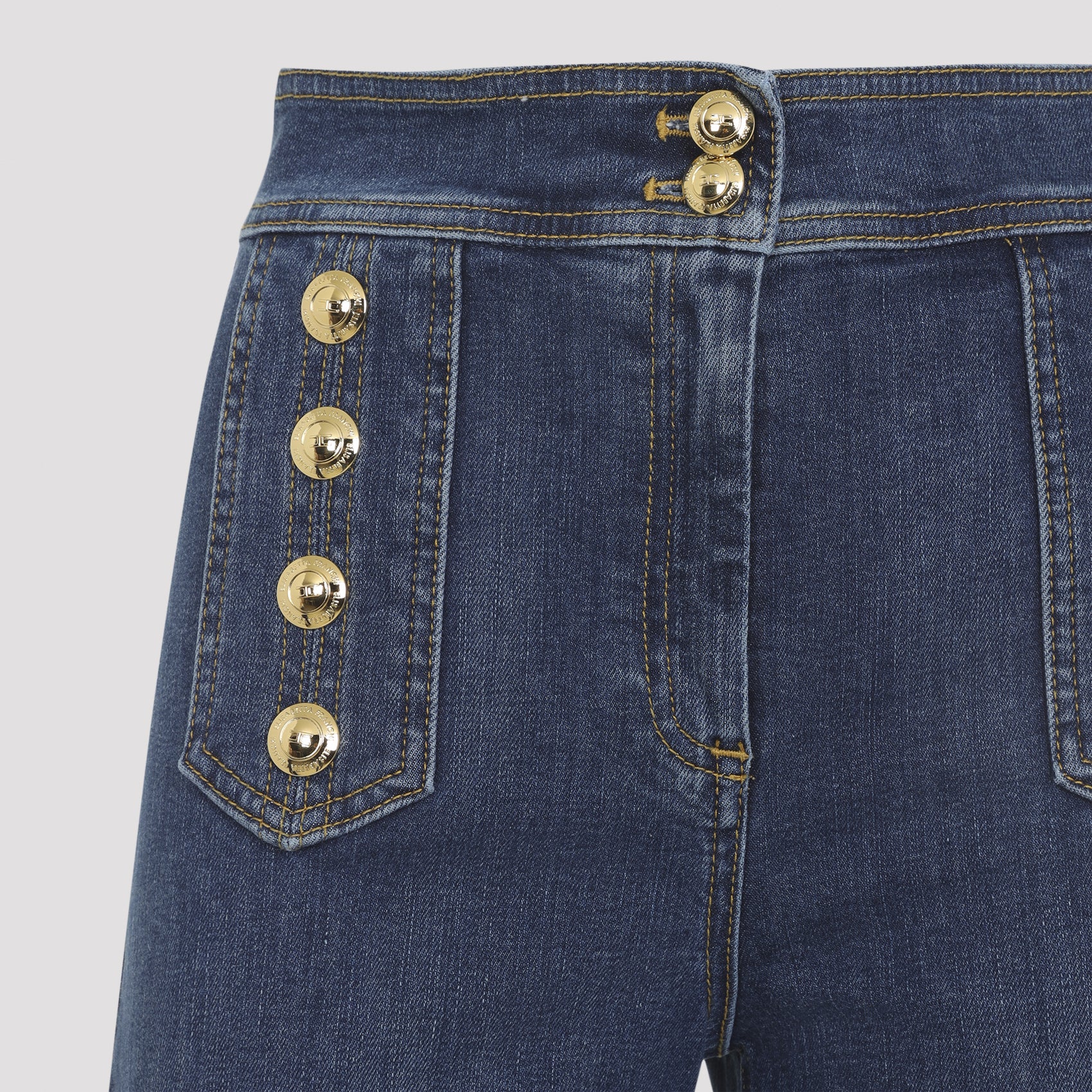 High-Waisted Flared Jeans With Decorative Gold Hardware