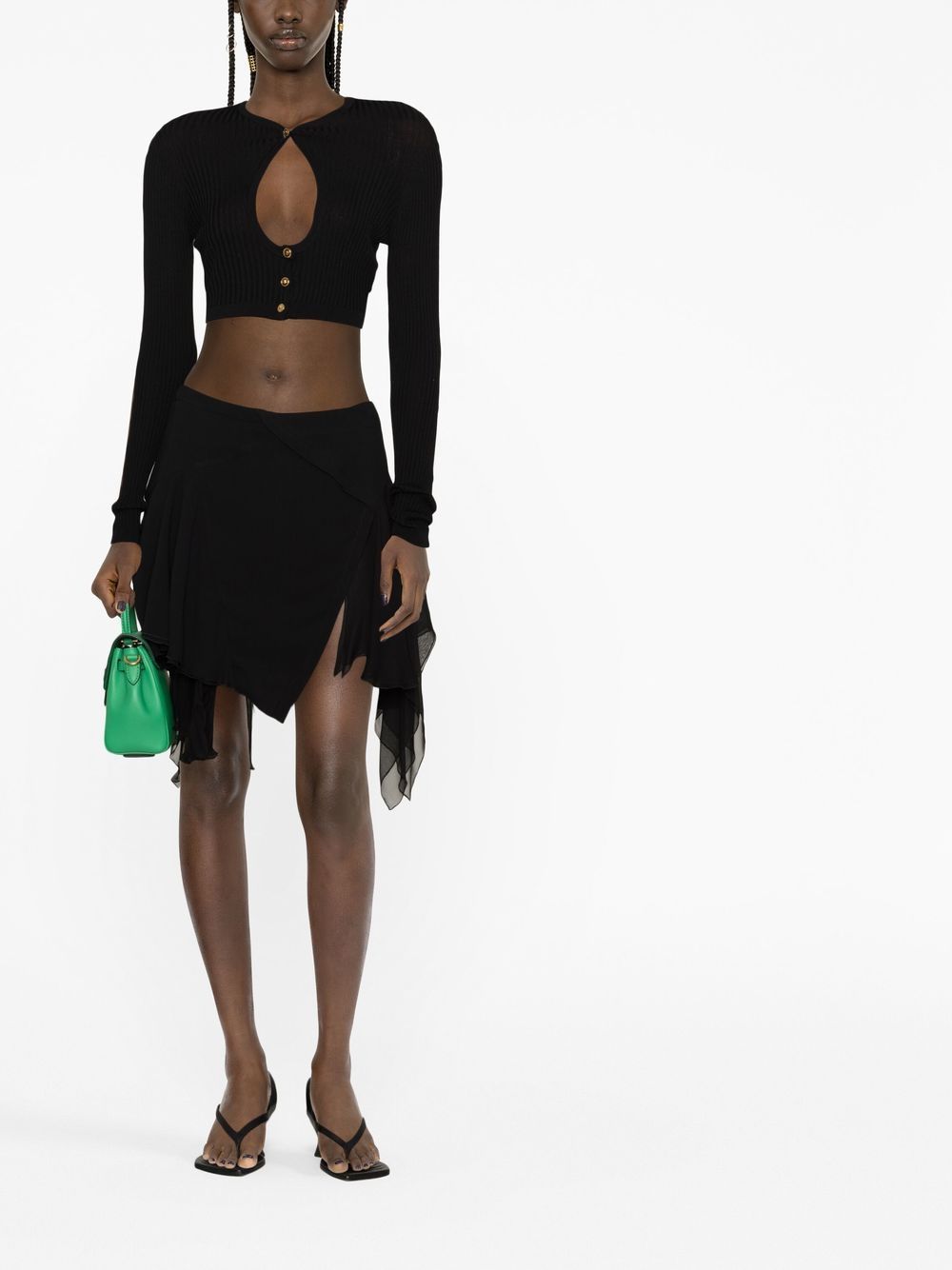Black Asymmetrical Silk Layered Mini Skirt