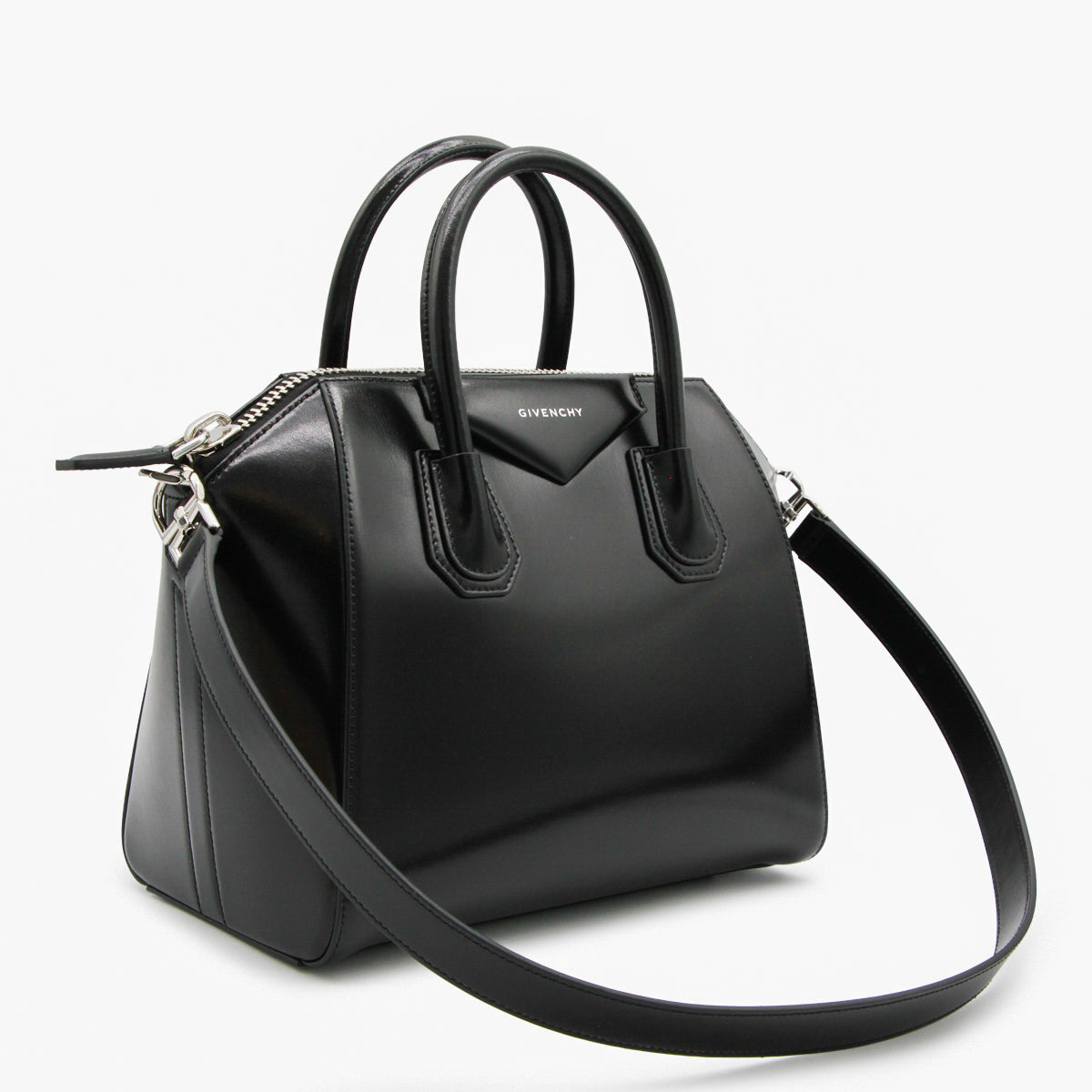 Black Leather Antigona Small Top Handle Bag