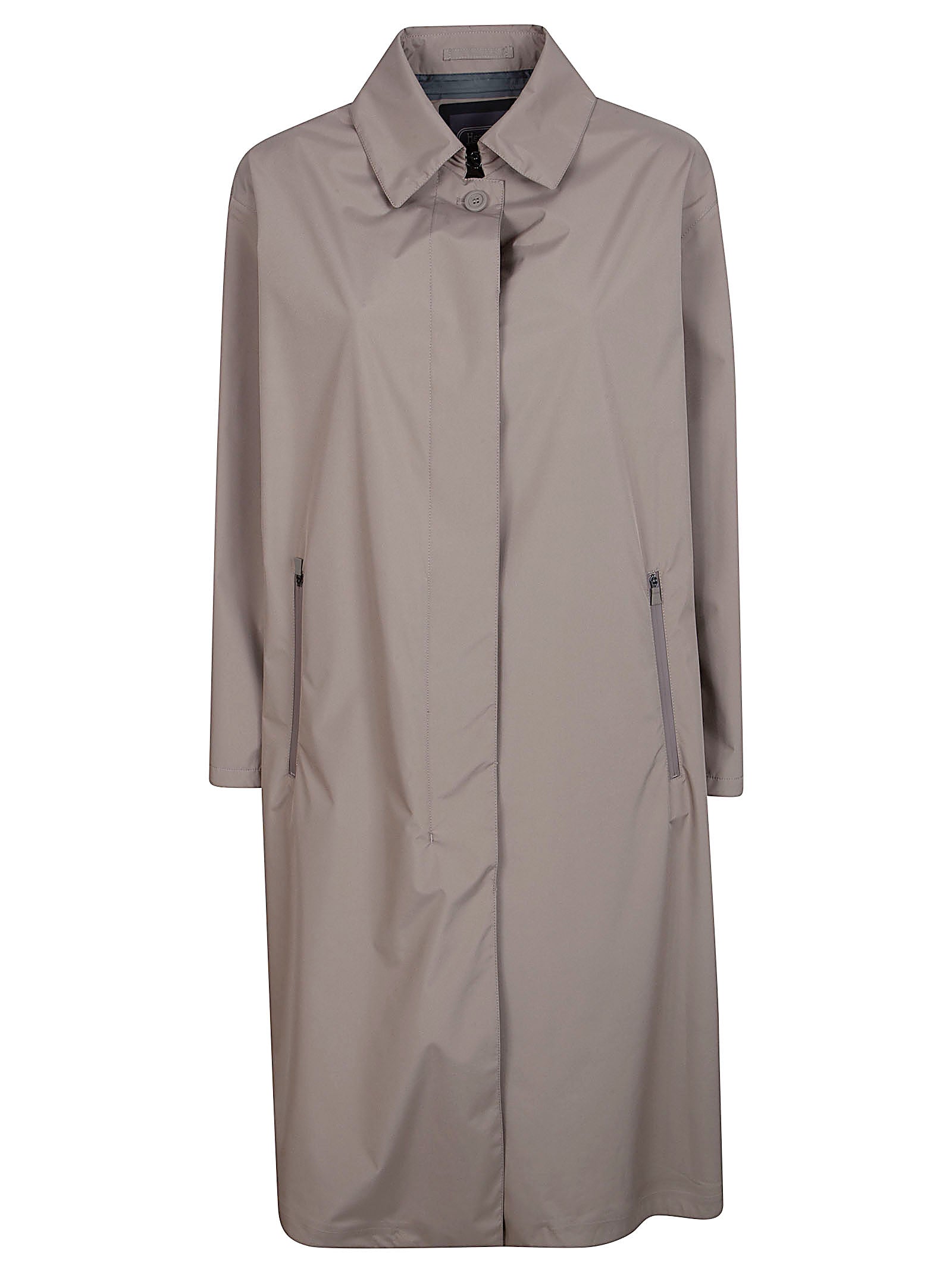Dove Grey Short Coat with Classic Collar and Concealed Button Placket