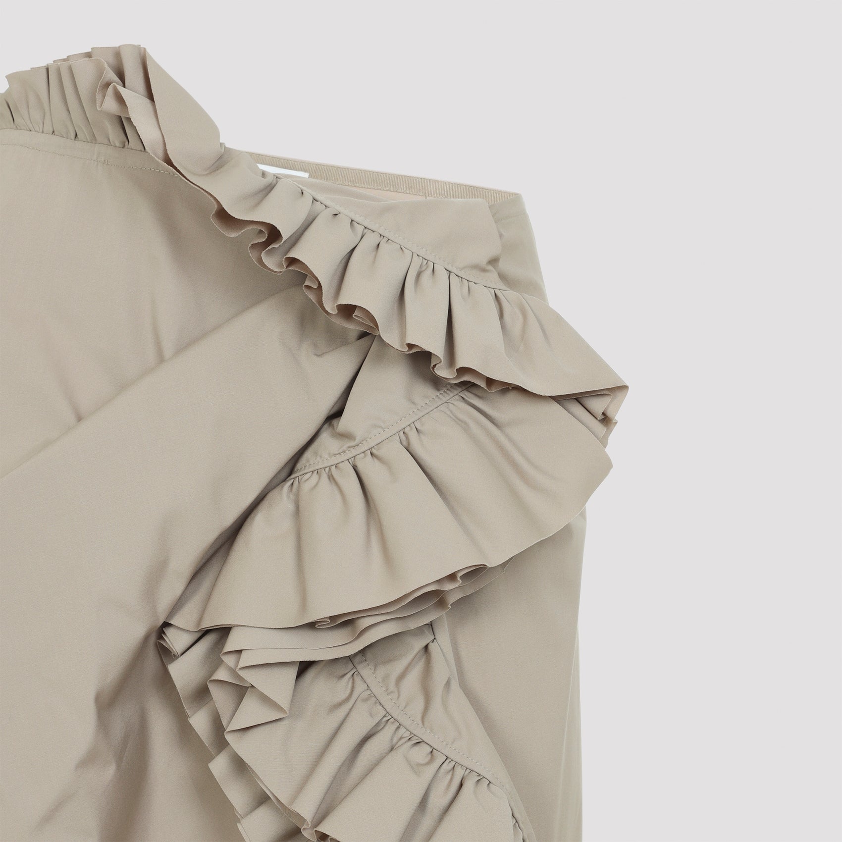 Asymmetrical Nude Midi Skirt with Cascading Ruffles