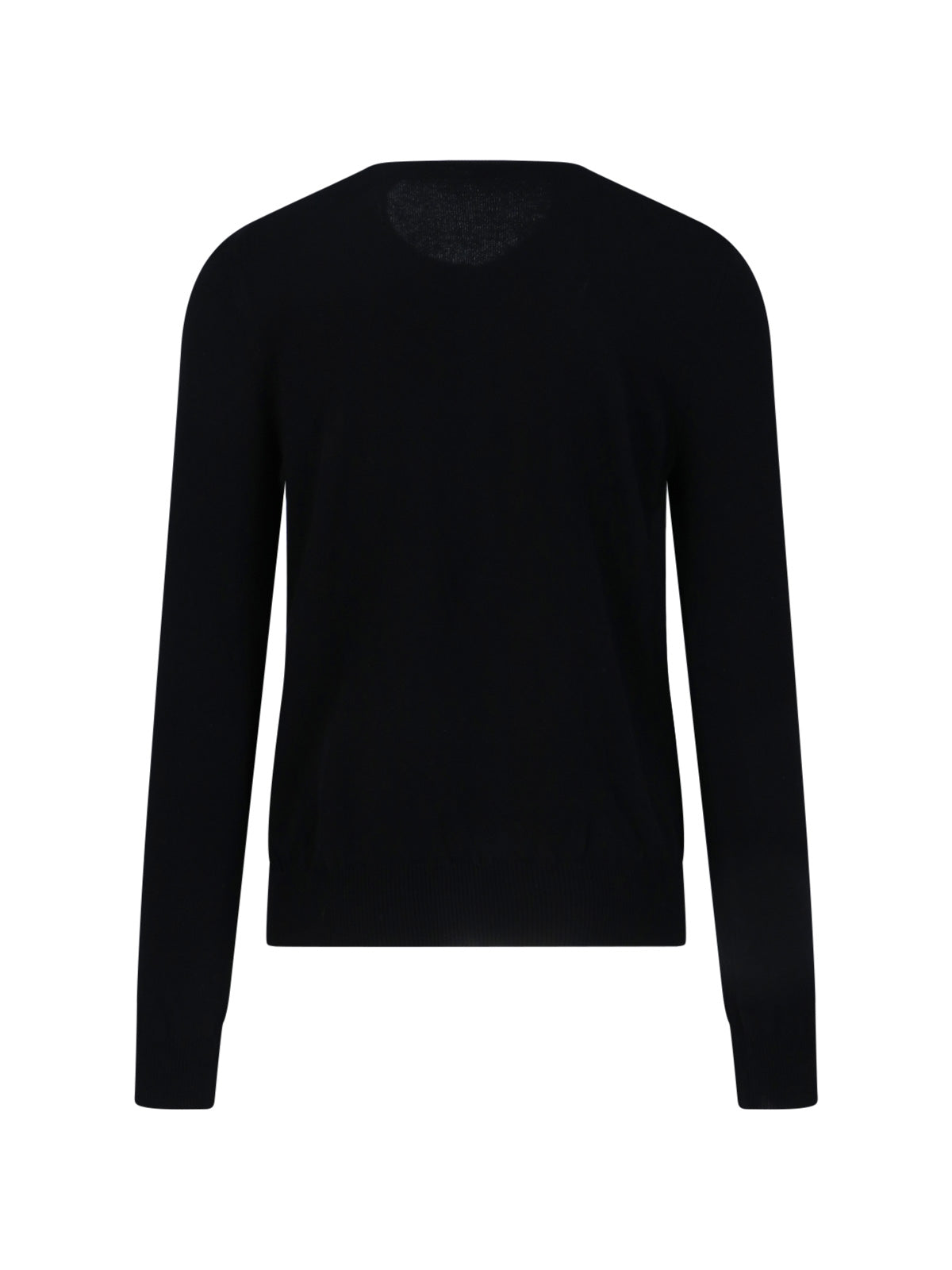 Contrast-Embroidered Black Wool Cardigan