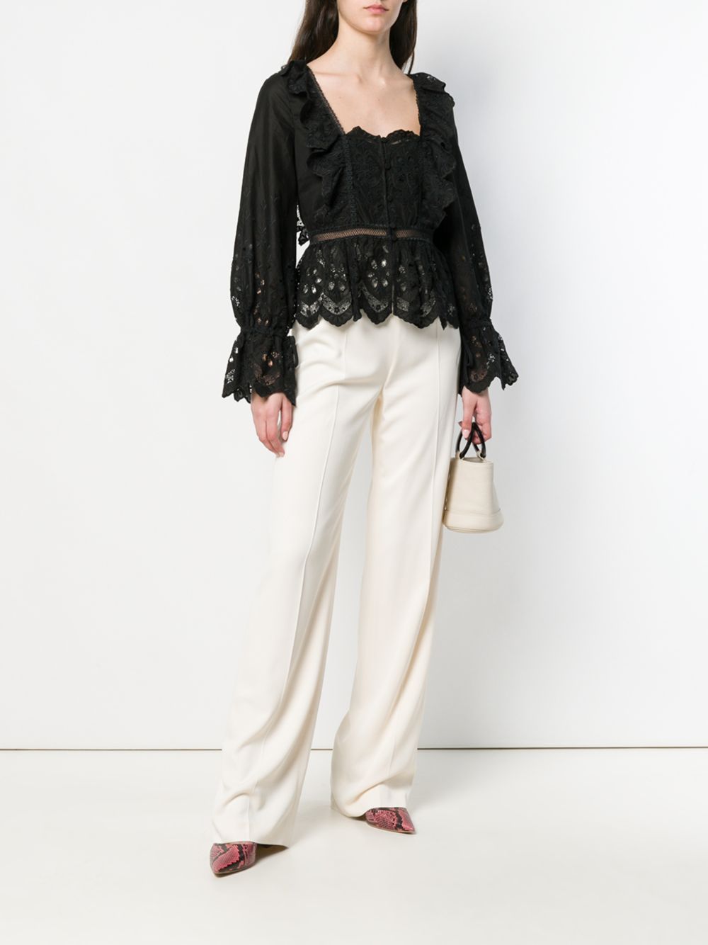 Black Macramè Shirt With Floral Lace Patterns