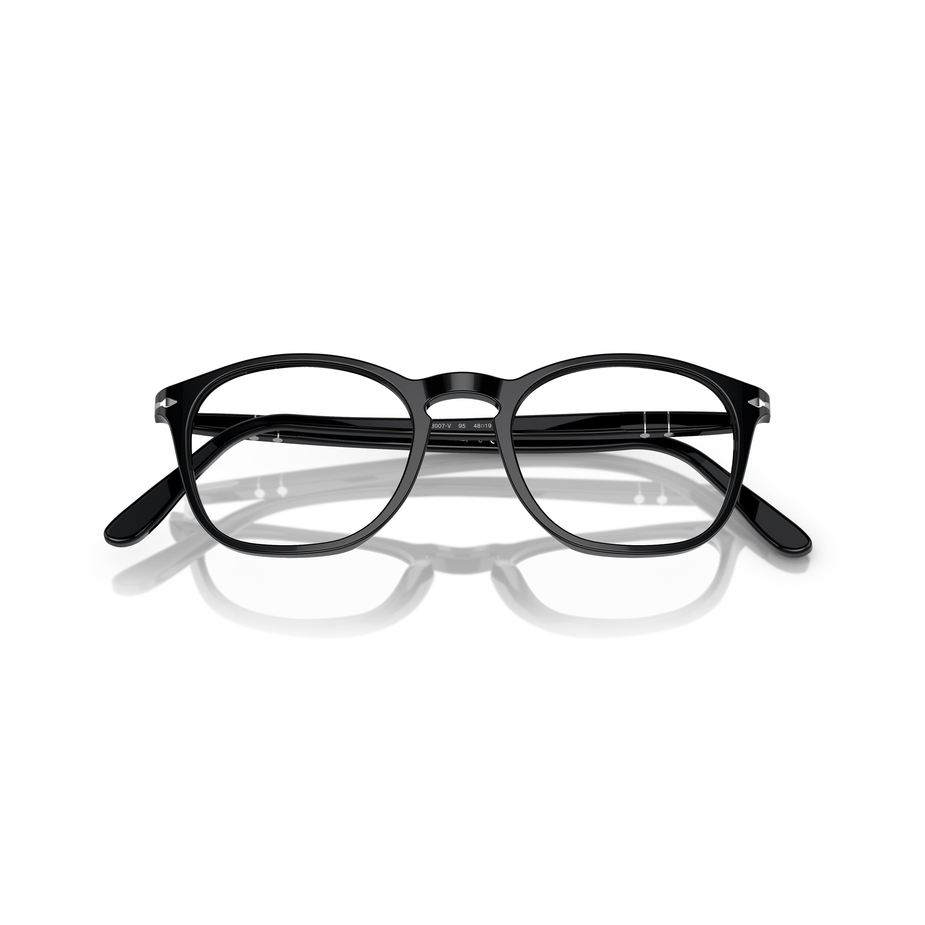 0po3007v Classic Round Black Acetate Eyeglasses with Silver Accents