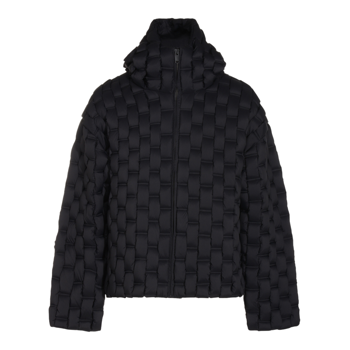 Quilted Black Coat with High Collar