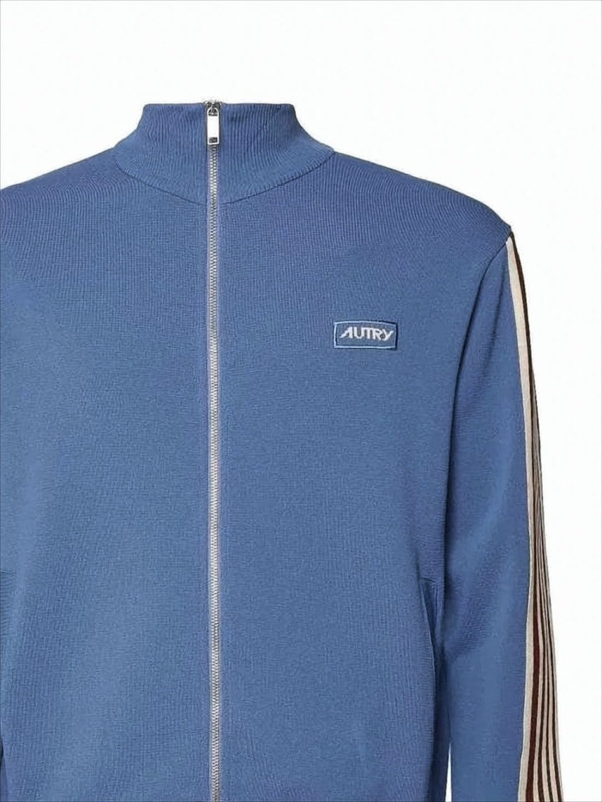 High Collar Zip-Up Jacket with Contrasting Stripes