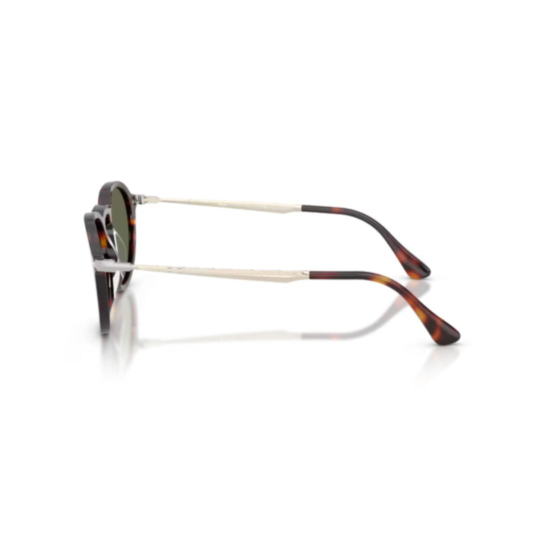 0po3383s Round Tortoiseshell Acetate Sunglasses with Metallic Temples