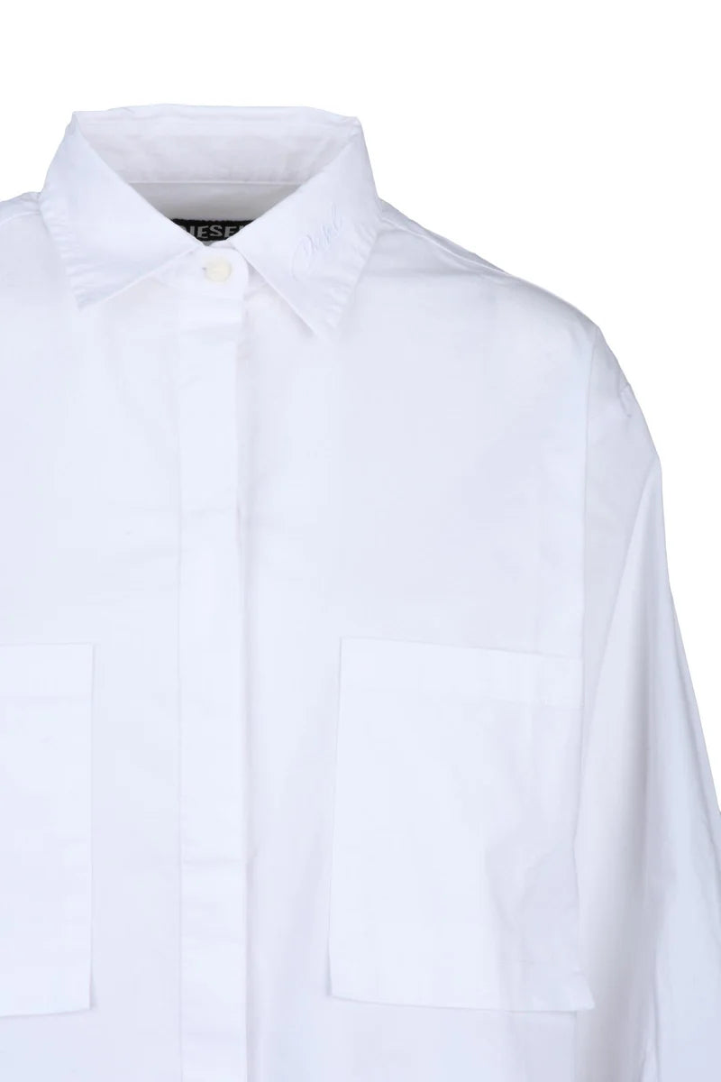 White Cotton Elastane Women's Maxi Shirt Dress
