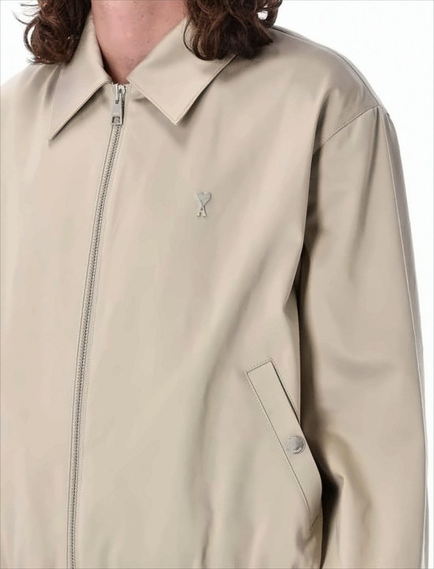 Beige Zipper Jacket with Subtle Logo