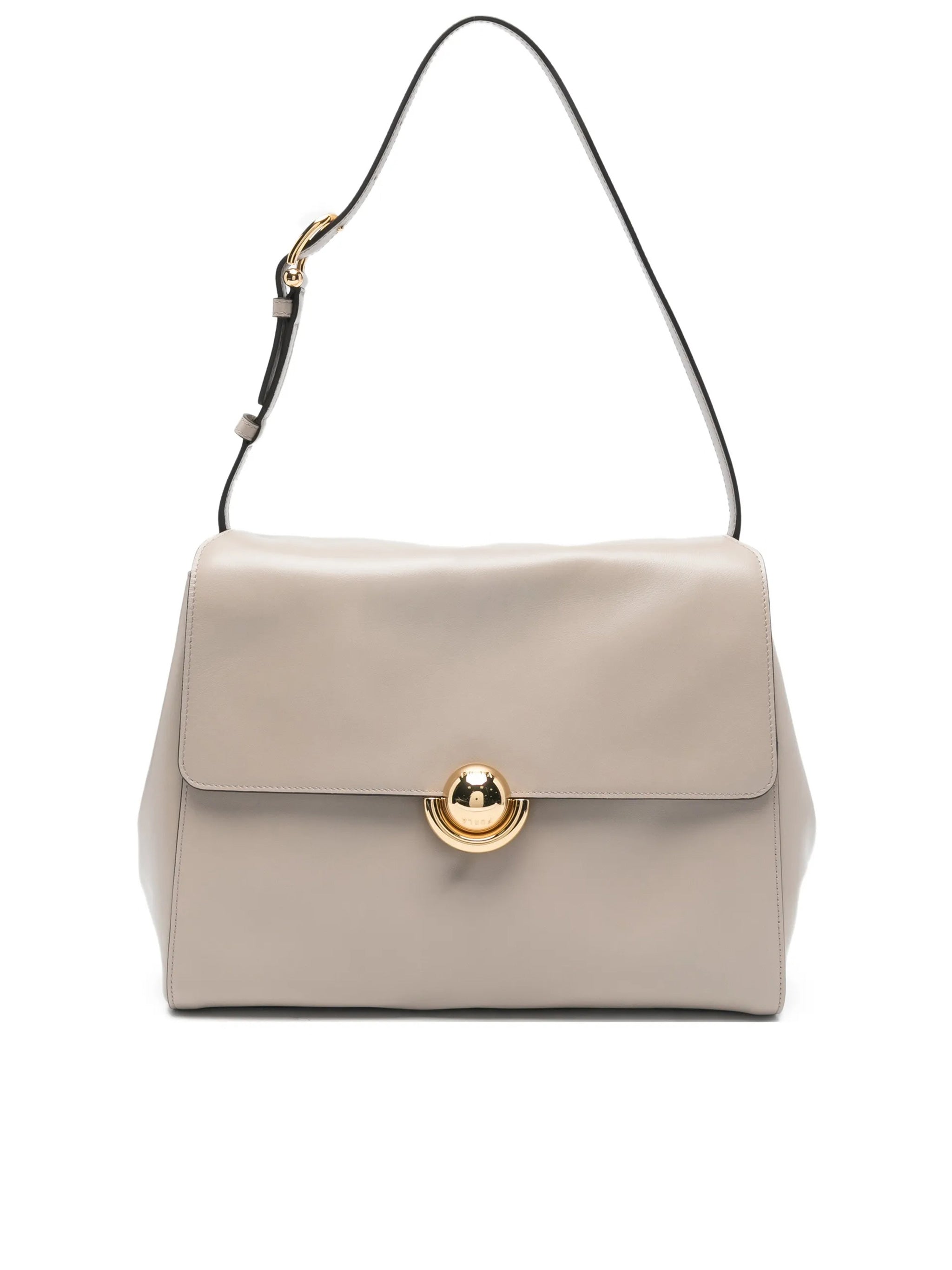 Domus M Structured Neutral Leather Shoulder Bag