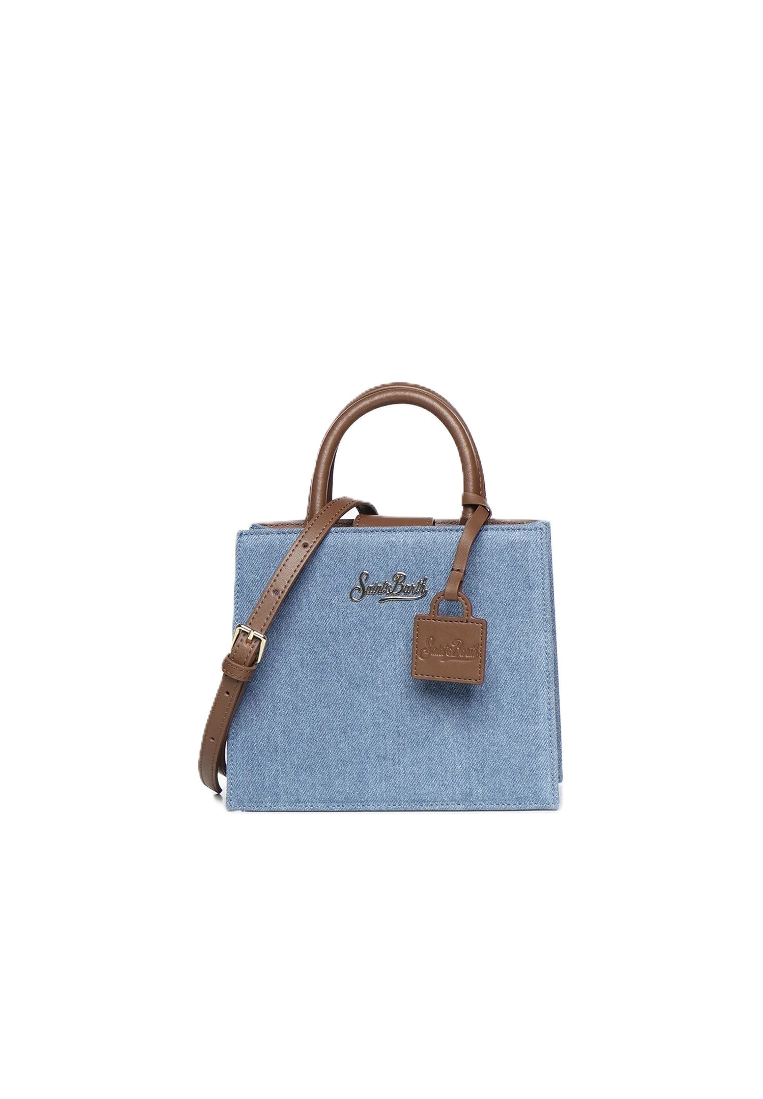Structured Rectangular Handbag in Denim-Like Texture
