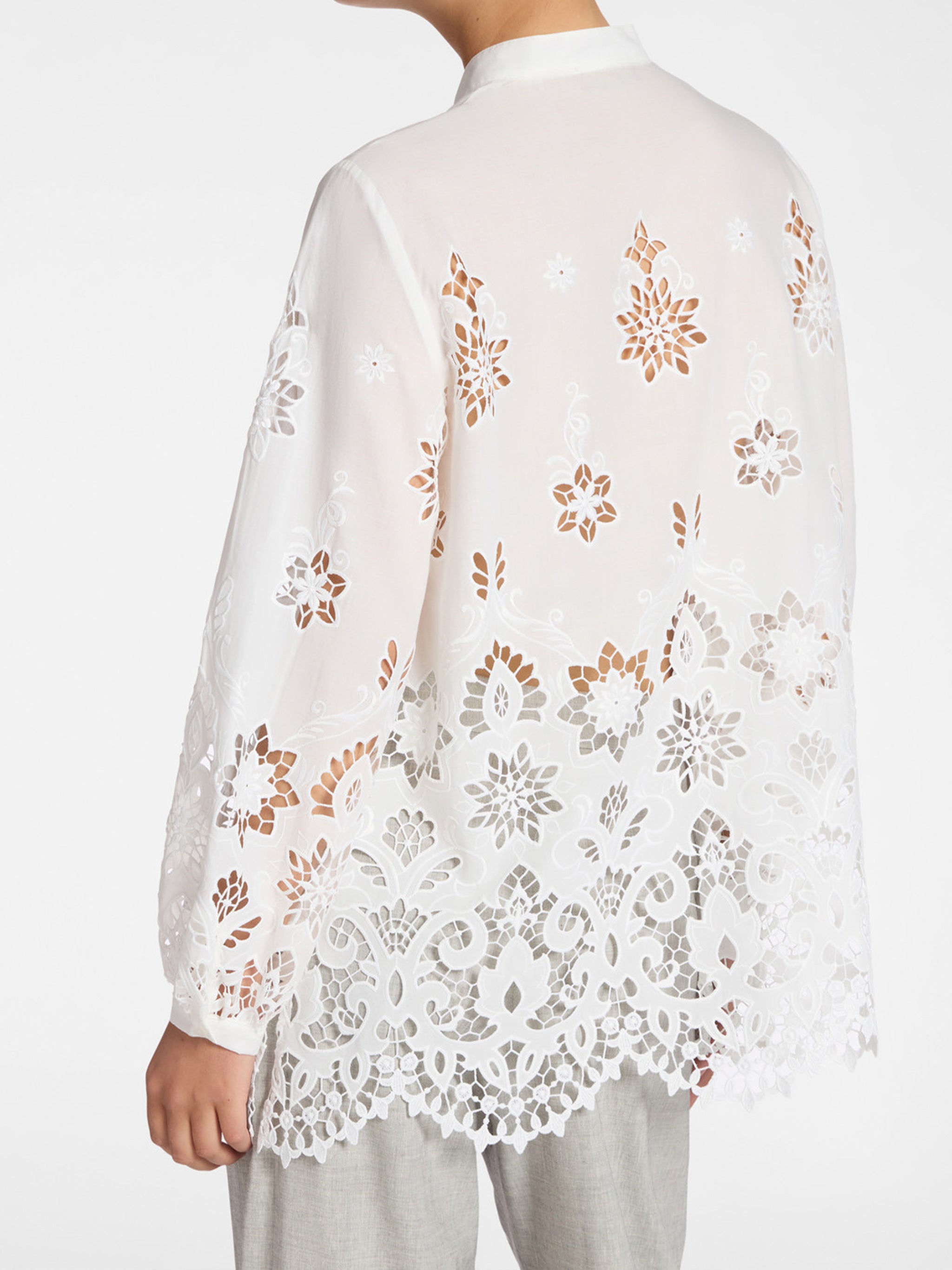 White Floral Cut-Out Lace Blouse