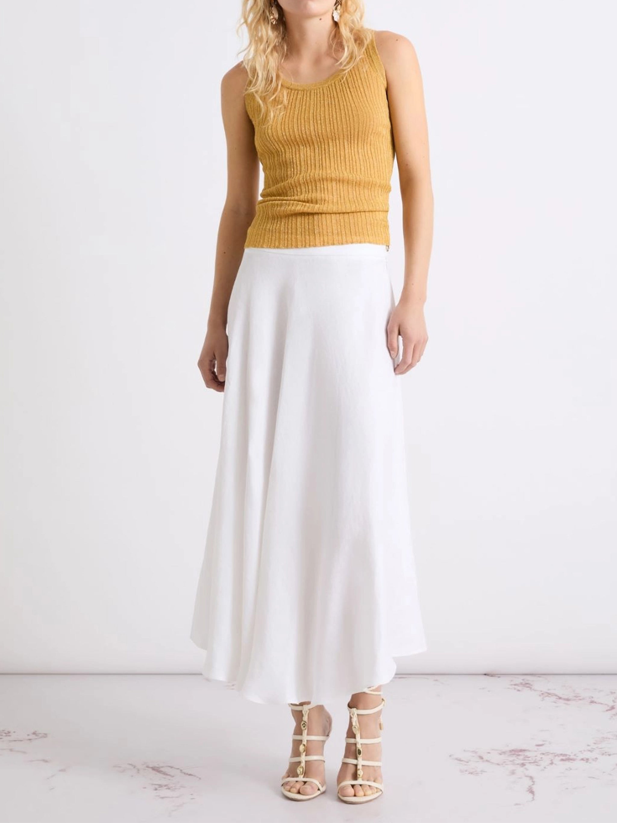 Black Mllgiostra Flowing Midi Linen Skirt