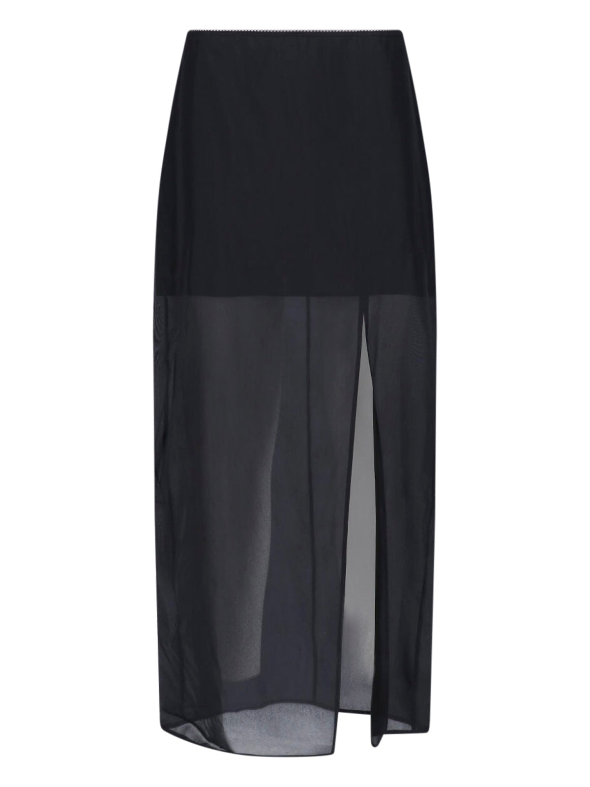 Black Layered Sheer Midi Slit Skirt