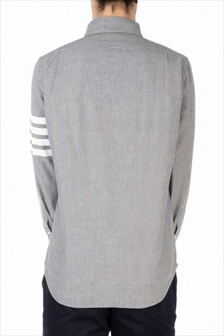 Long-Sleeve Shirt with Classic Collar and Striped Sleeve Detail