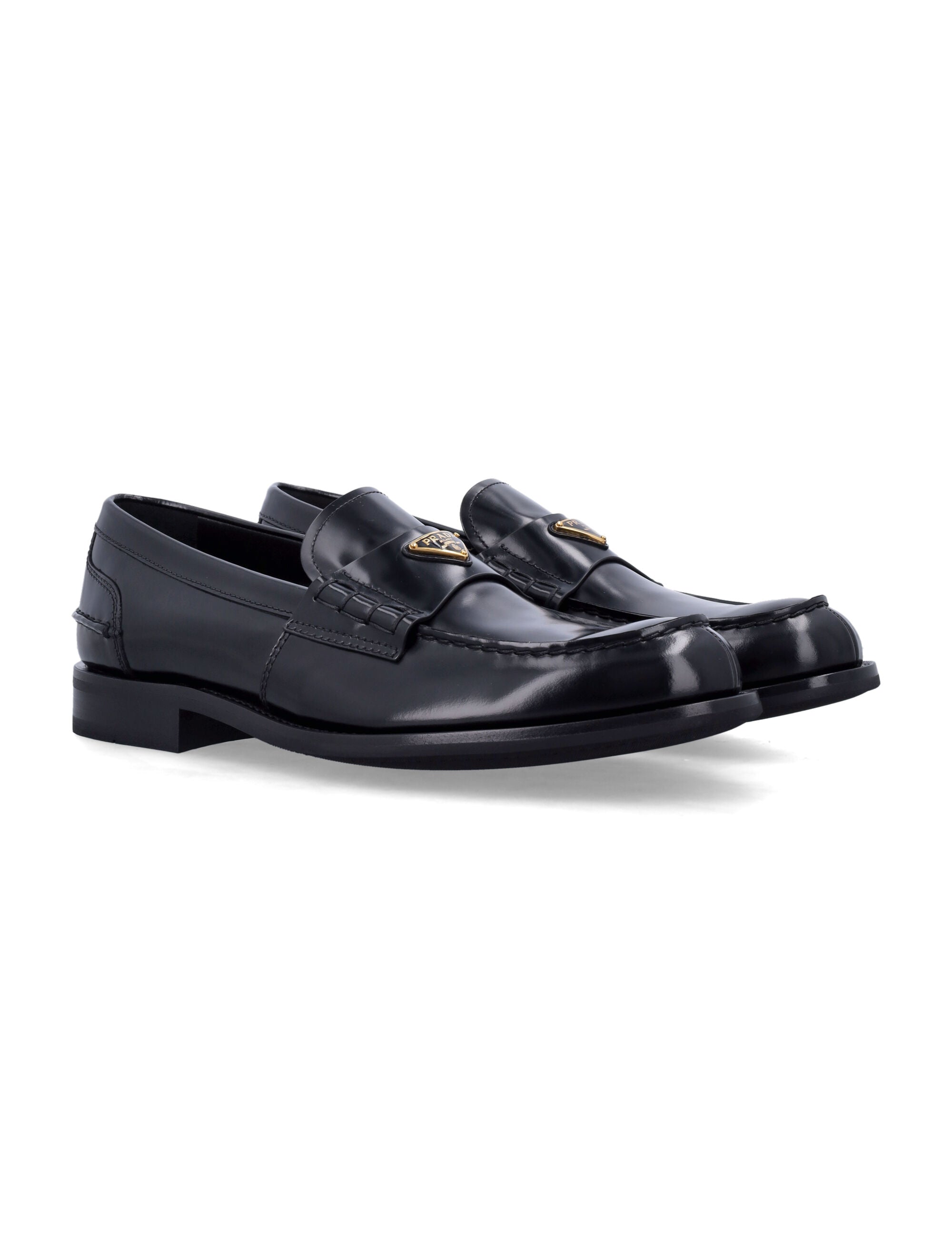 Brushed Leather Loafers with Enameled Metal Logo