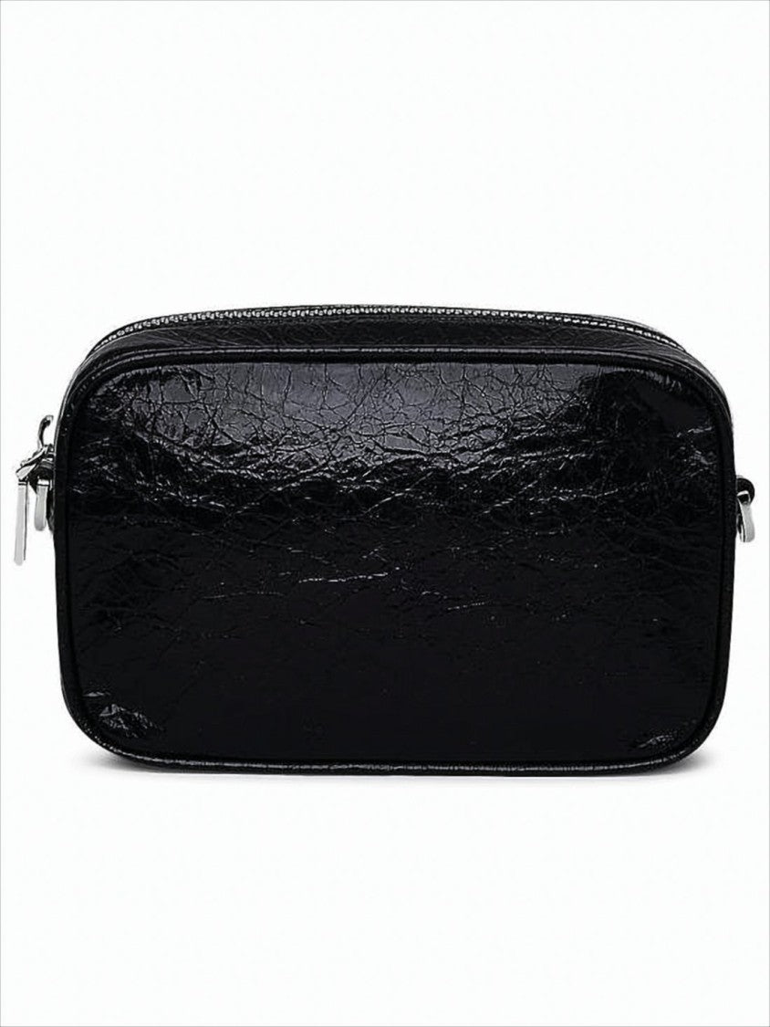 Glossy Black Lambskin Shoulder Bag