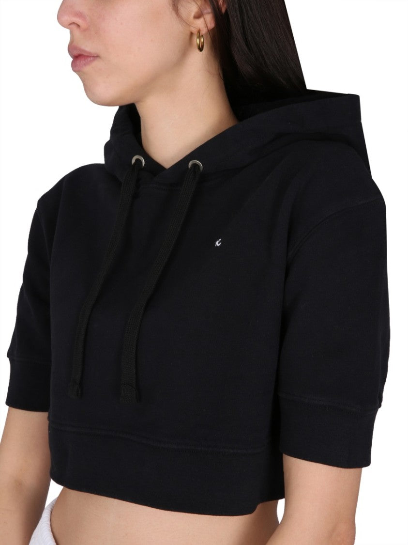 Cropped Sweatshirt With Drawstring Hood