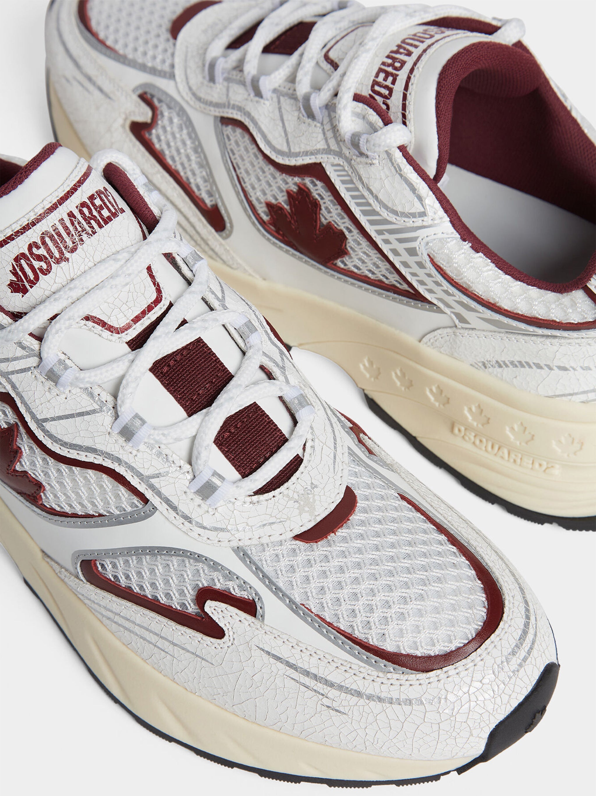 White Burgundy Trimmed Maple Leaf Sneakers