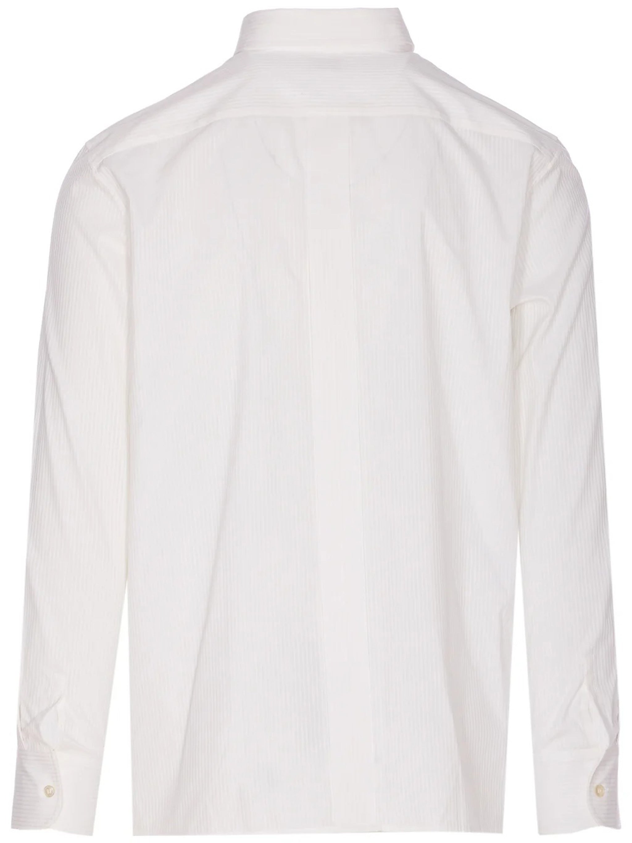 White Long-Sleeve Pinstripe Cotton Shirt